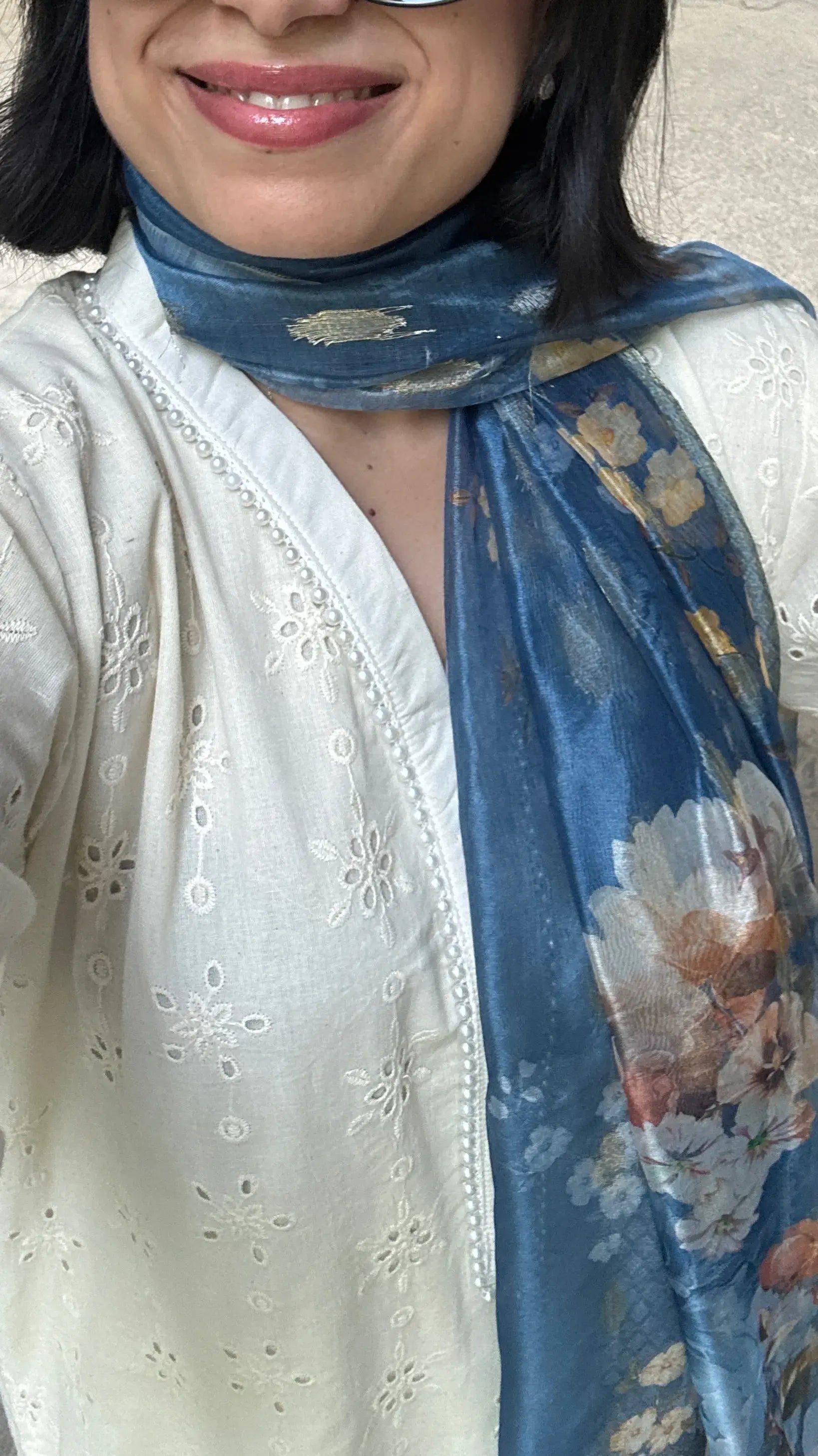 Hakoba Farshi Salwar Suit Set by Pyoor featuring lace detailing and soft blue organza dupatta