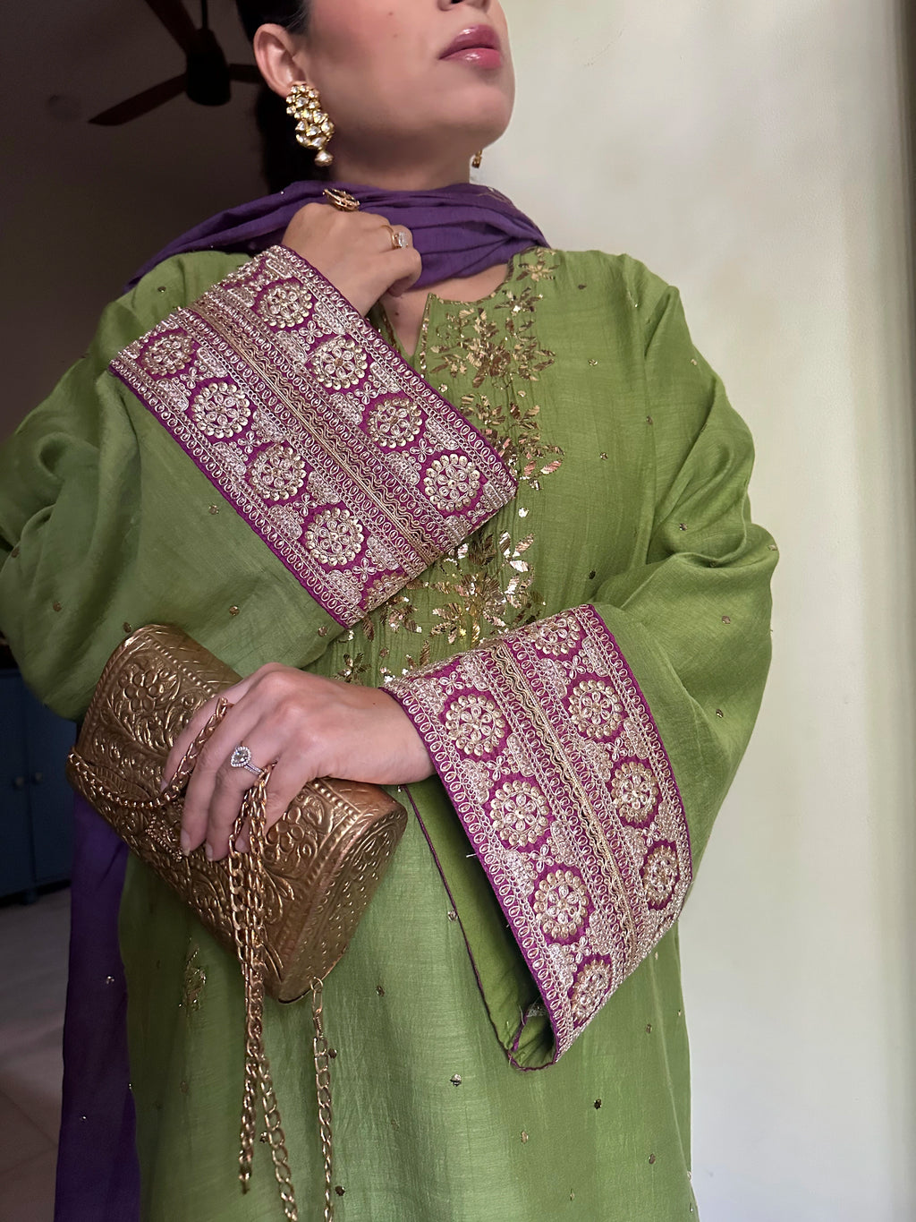Haya Green Mukaish Hand embroidered Set by Pyoor for weddings, mehendi and festive occasions