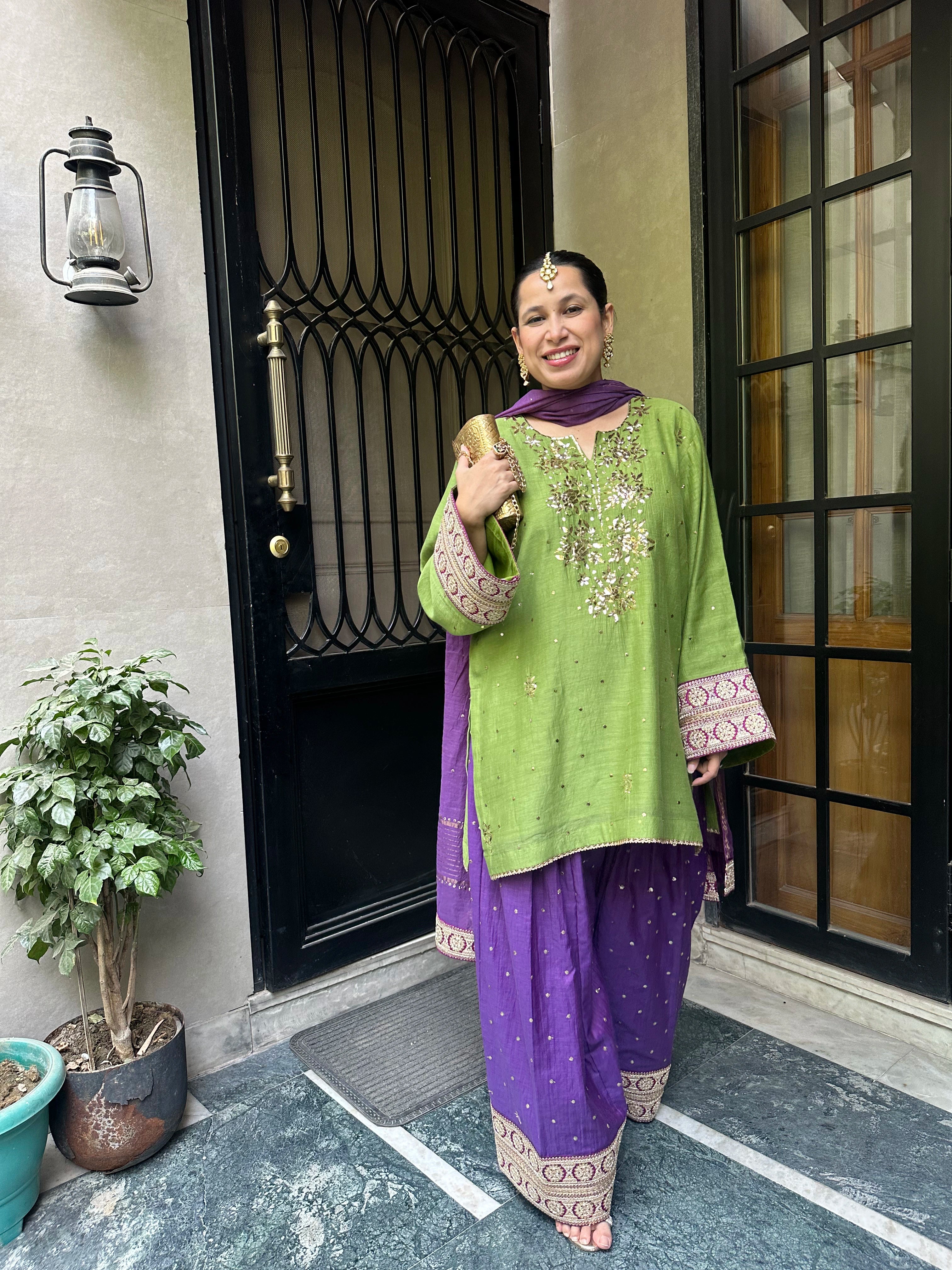 Haya Green Mukaish Hand embroidered Set by Pyoor paired with embroidered salwar and dupatta