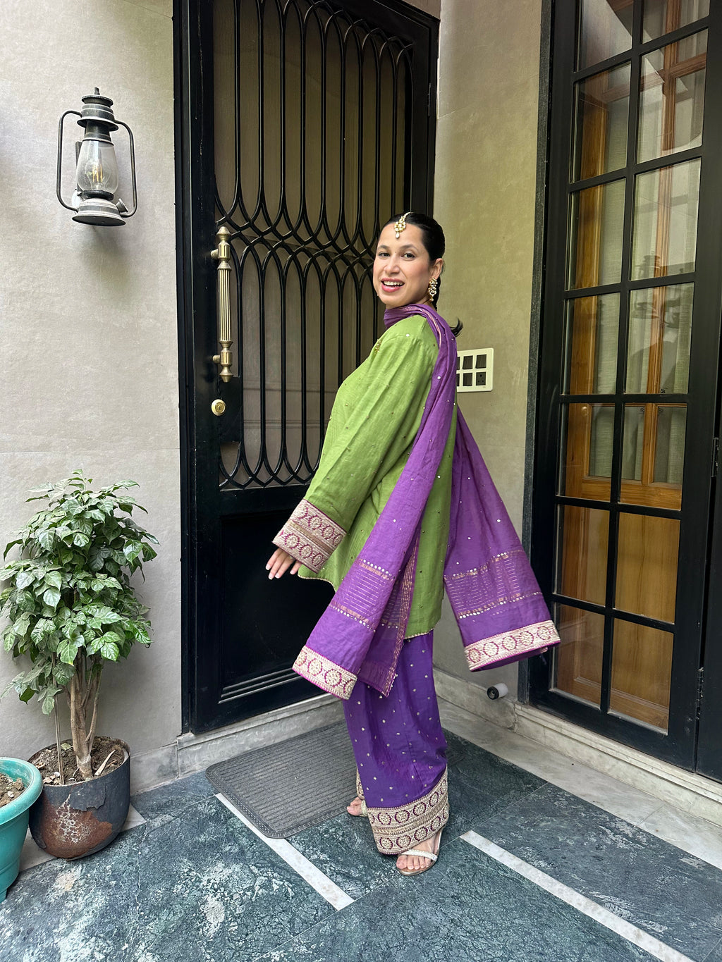 Haya Green Mukaish Hand embroidered Set by Pyoor featuring intricate mukaish hand embroidery