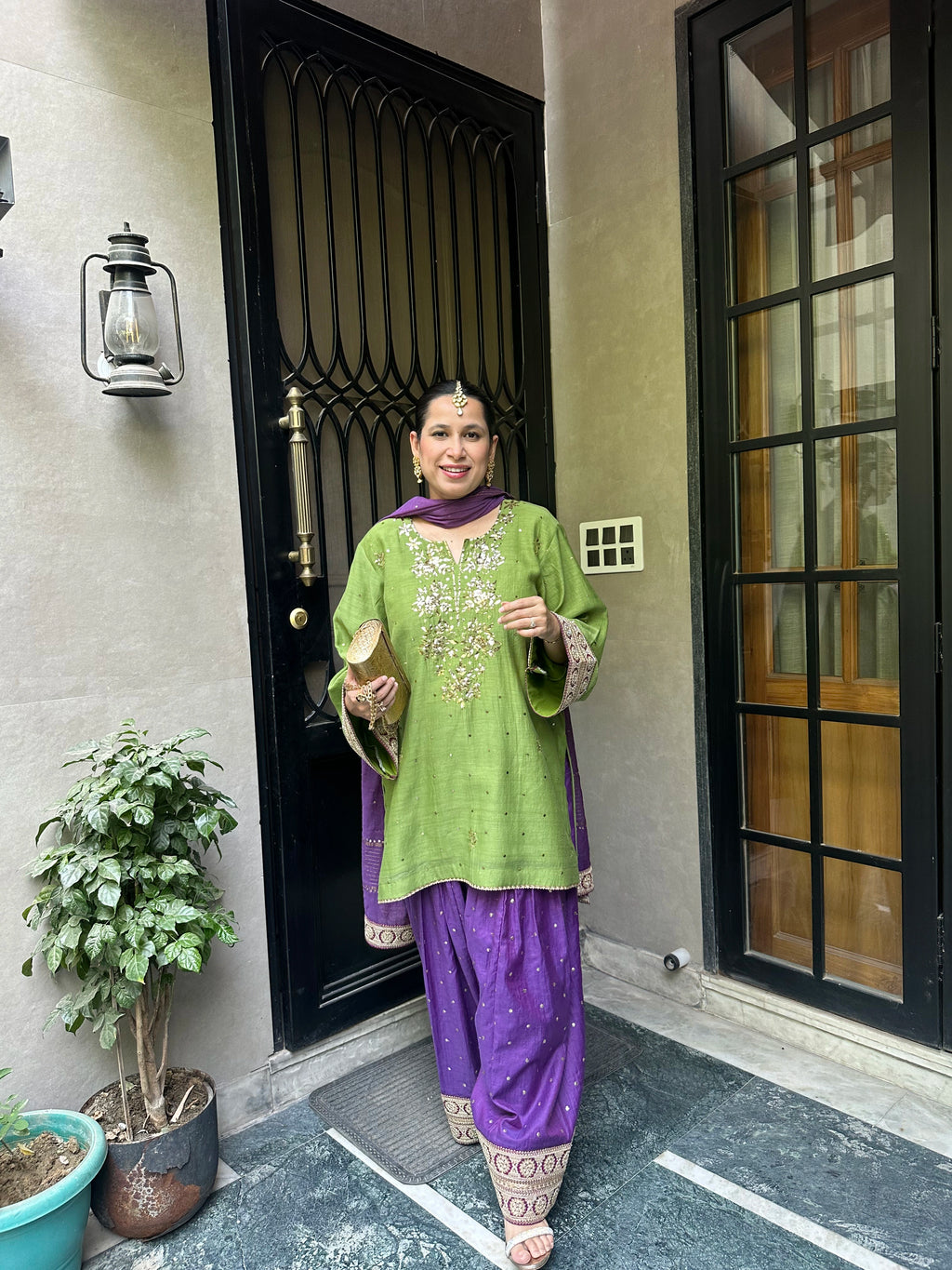 Haya Green Mukaish Hand embroidered Set by Pyoor with graceful festive and wedding styling