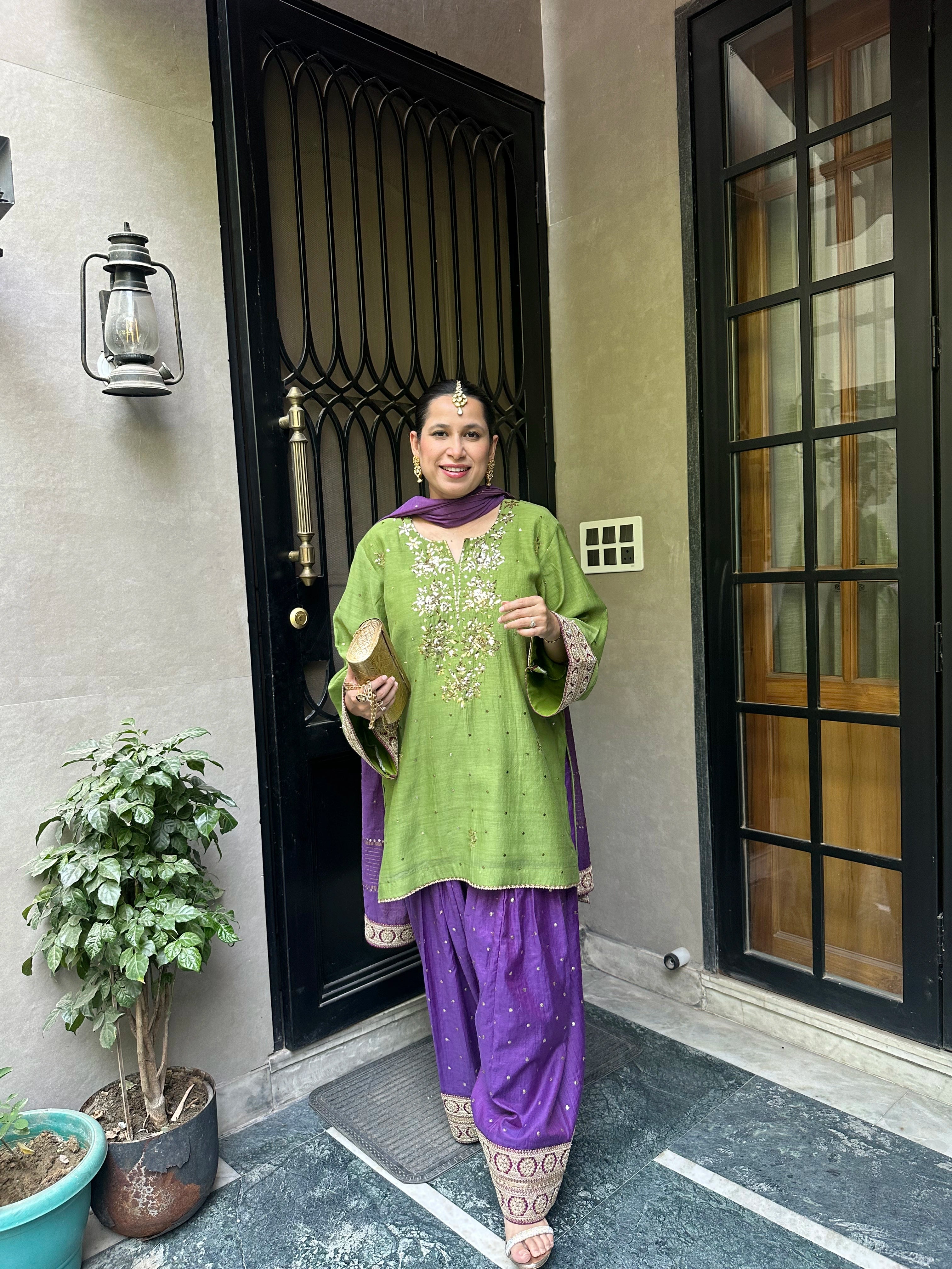Haya Green Mukaish Hand embroidered Set by Pyoor with graceful festive and wedding styling