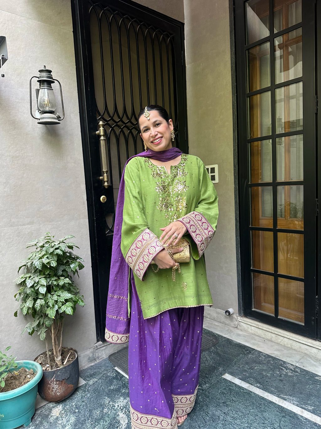 Haya Green Mukaish Hand embroidered Set by Pyoor showcasing traditional handcrafted elegance