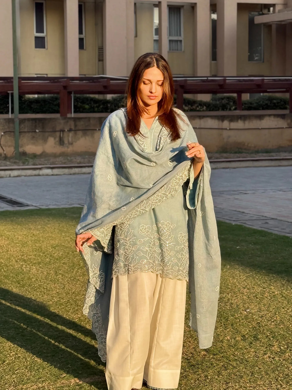 Embroidered Kota Farshi Salwar Set
