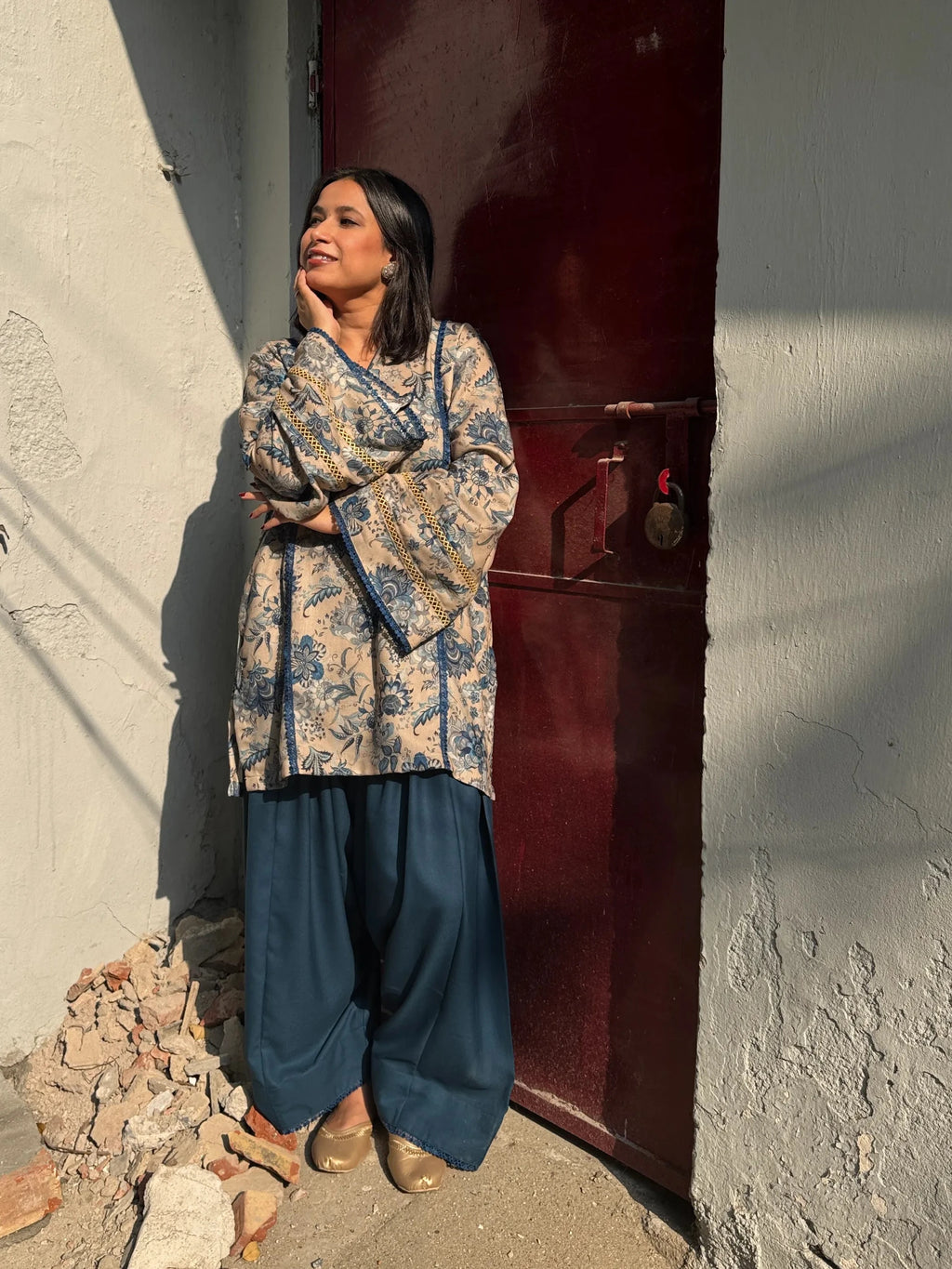 Ivory Printed Winter Farshi Set