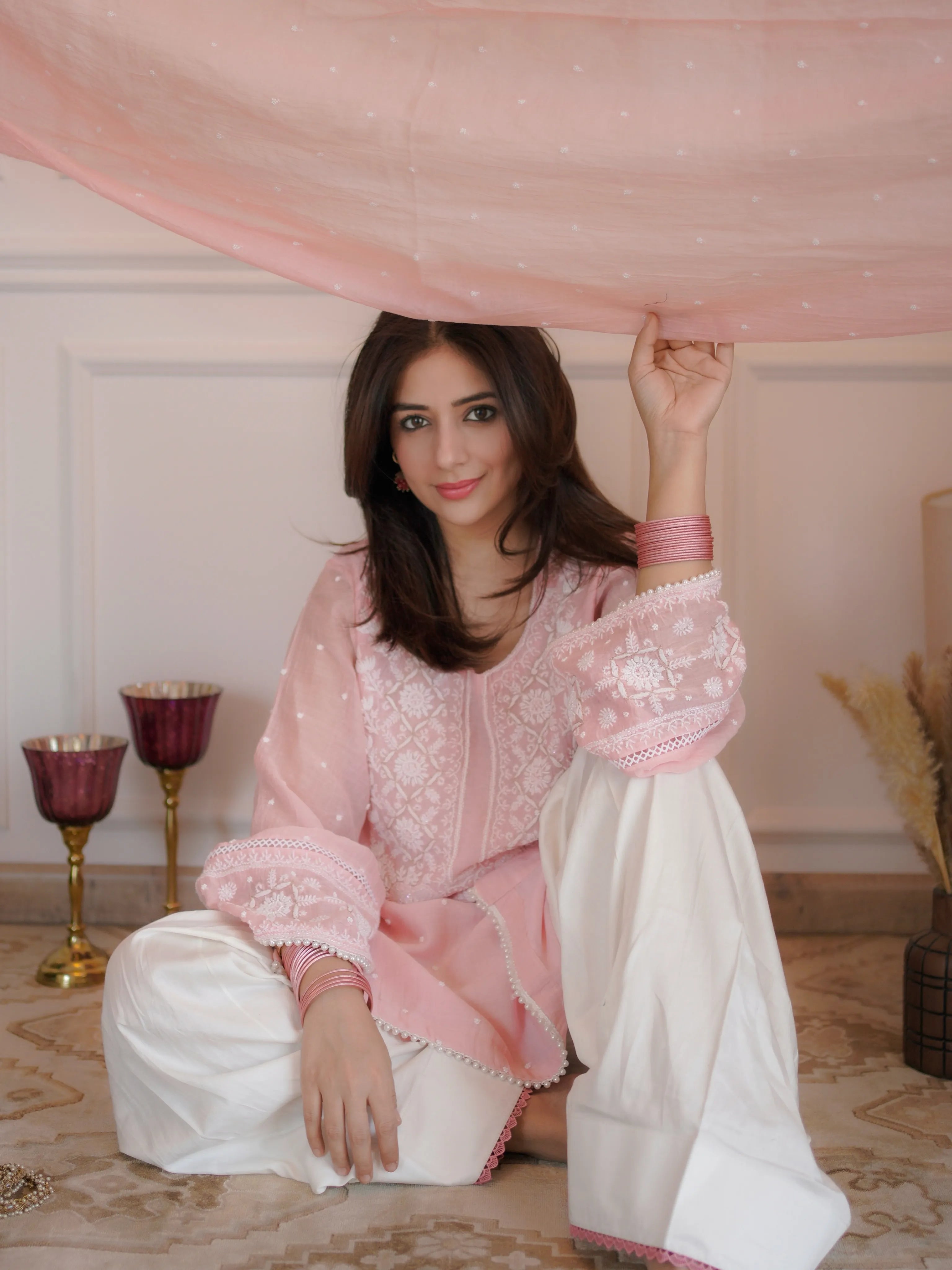 Meera Pink Handwork Chikankari Farshi