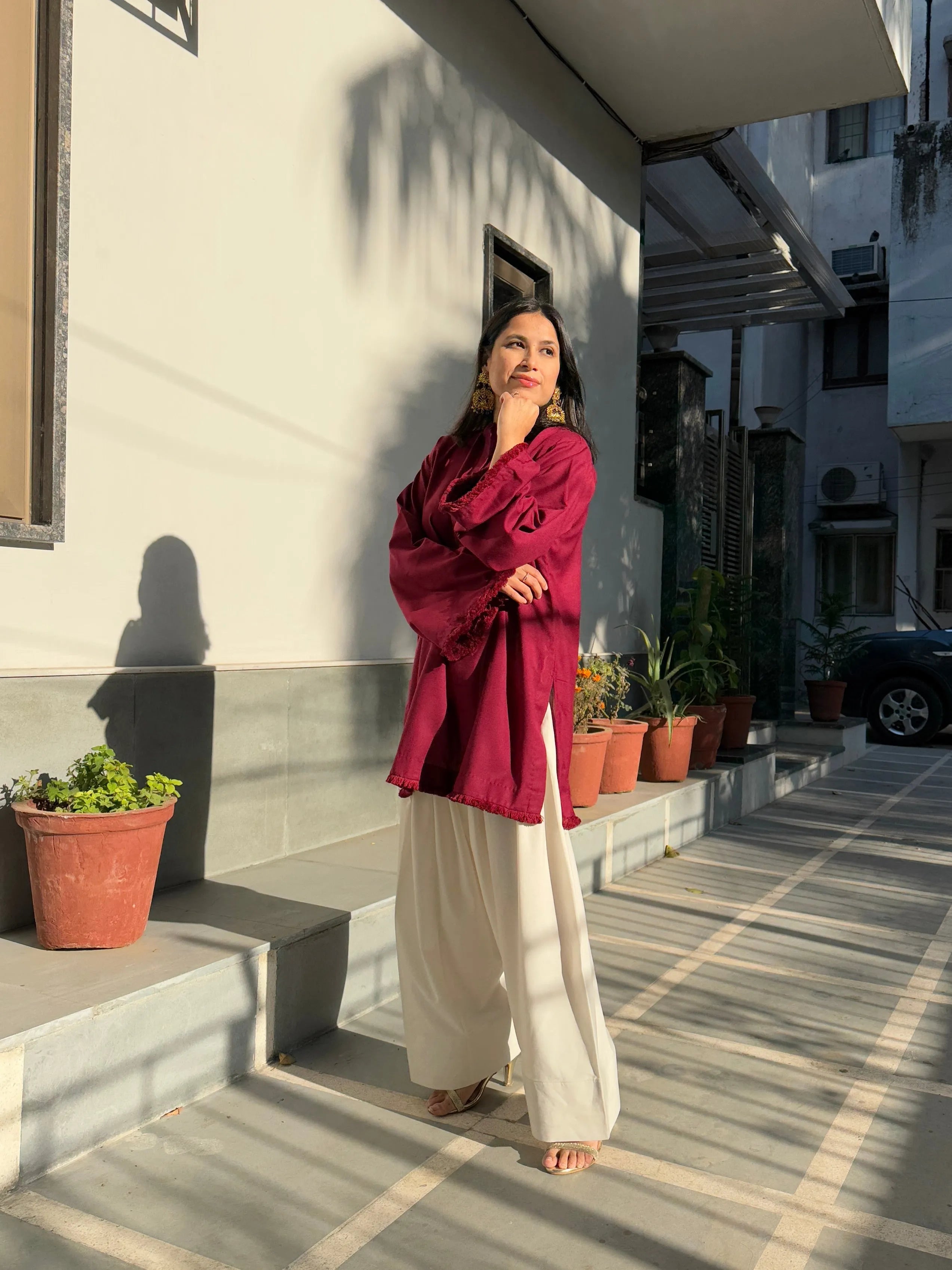 Dhaaga Set Winter Spun Dark Maroon kurta set