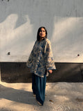 Ivory Printed Winter Farshi Set by Pyoor with lace detailing and soft pashmina fabric