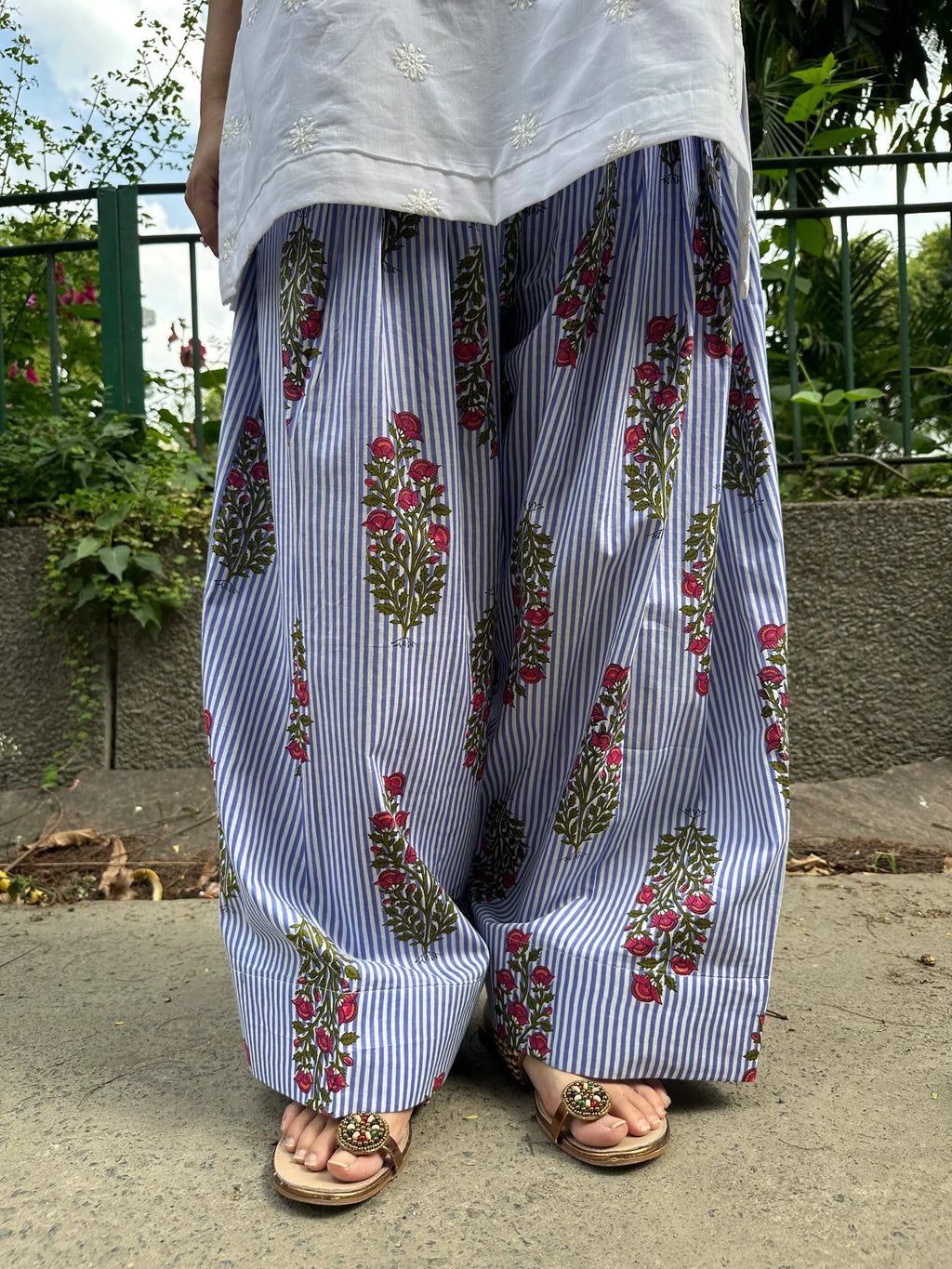 Jasmine Striped Farshi Set by Pyoor showing cotton kurta with embroidery and striped salwar