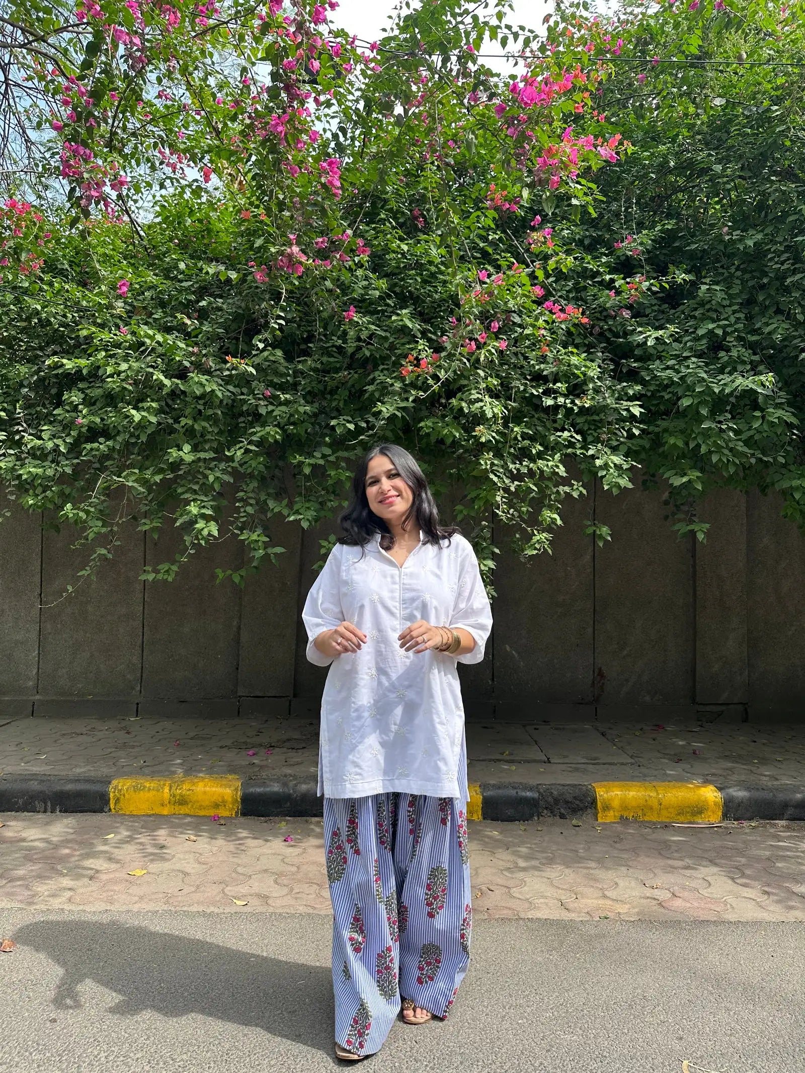 Jasmine Striped Farshi Set by Pyoor in breathable cotton with elegant embroidery and striped farshi