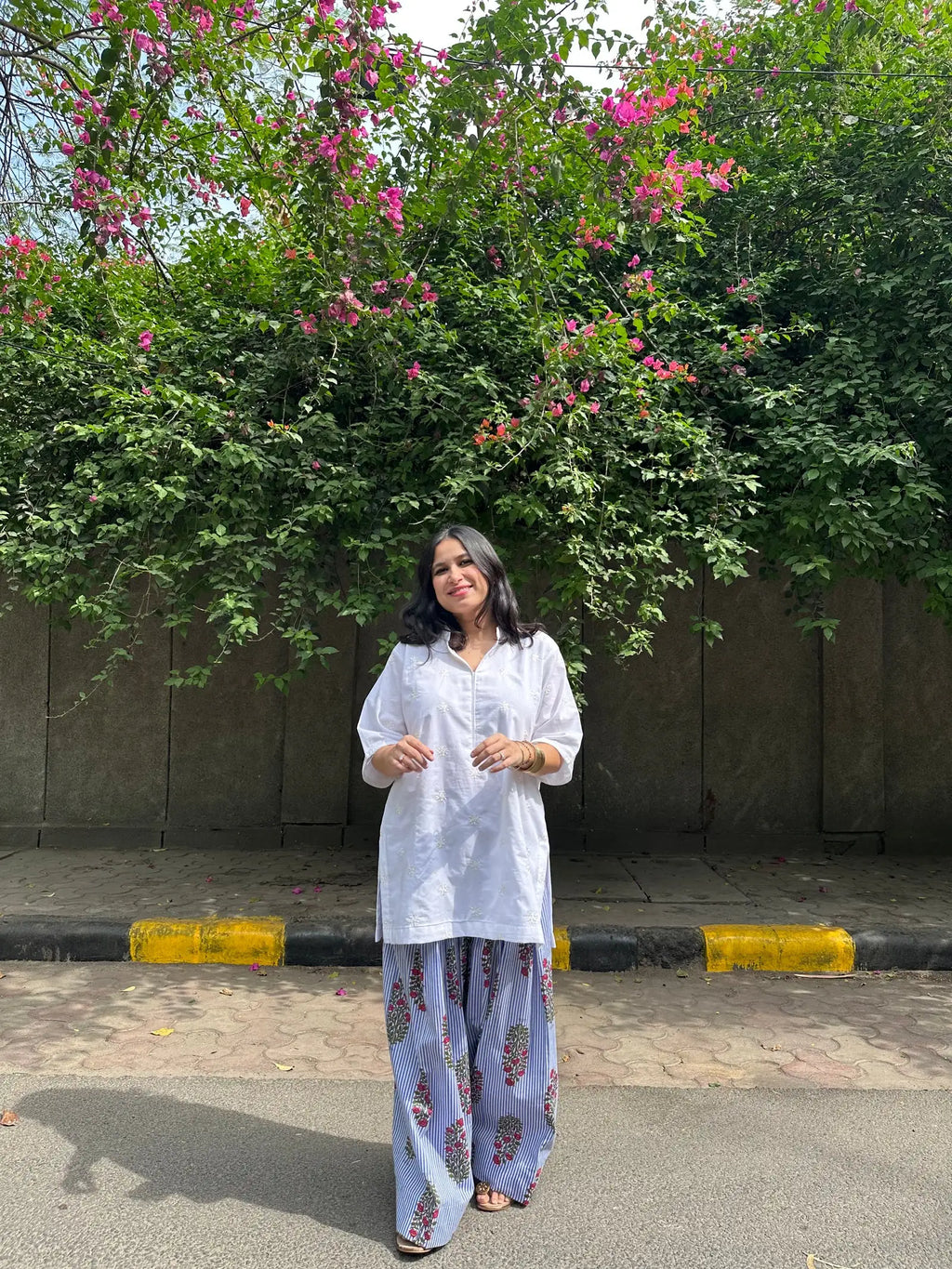 Jasmine Striped Farshi Set by Pyoor in breathable cotton with elegant embroidery and striped farshi