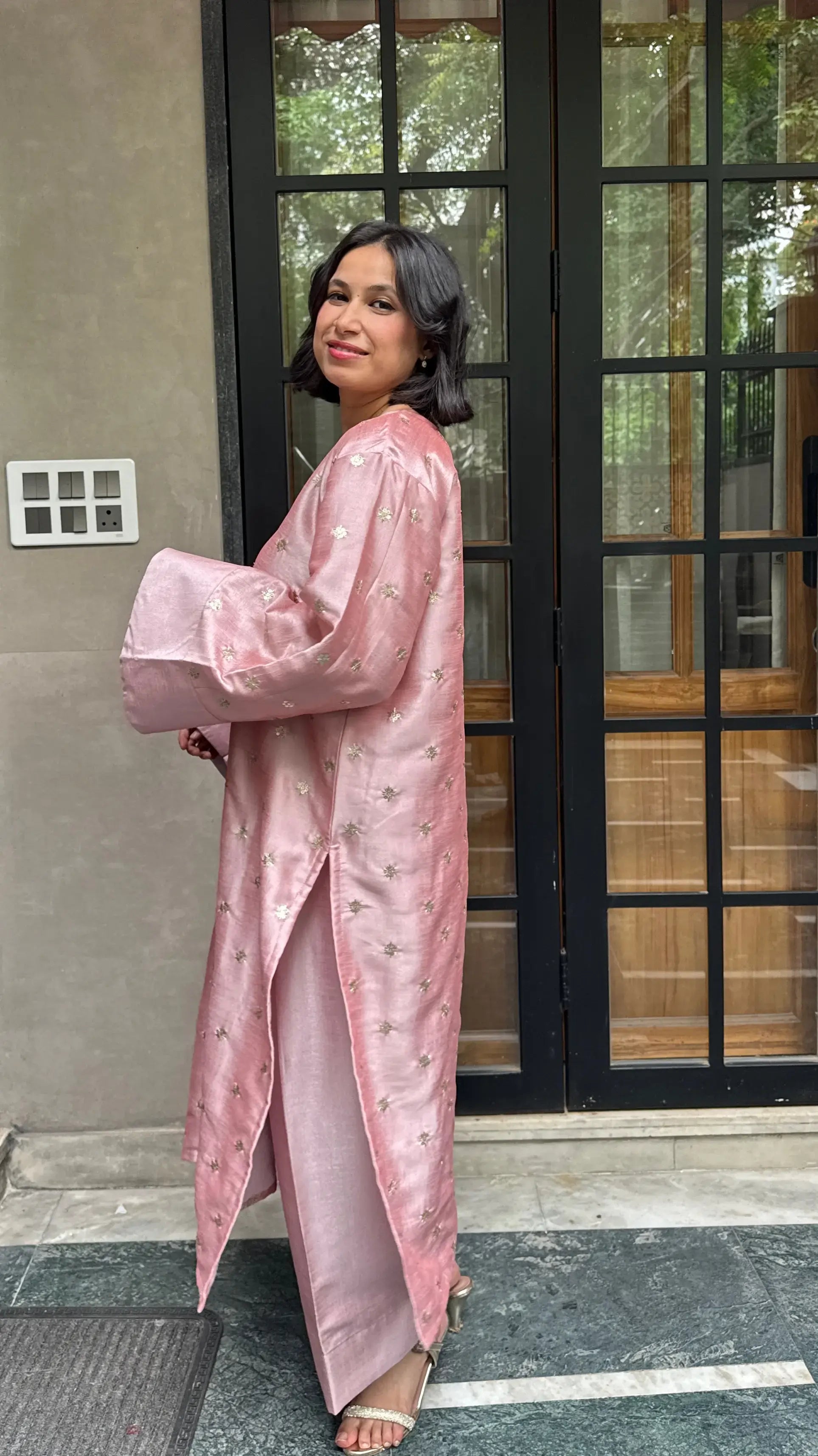 Pyoor Jugnu Silk Farshi Salwar Suit Set, embroidered silk kurta set for festive wear.