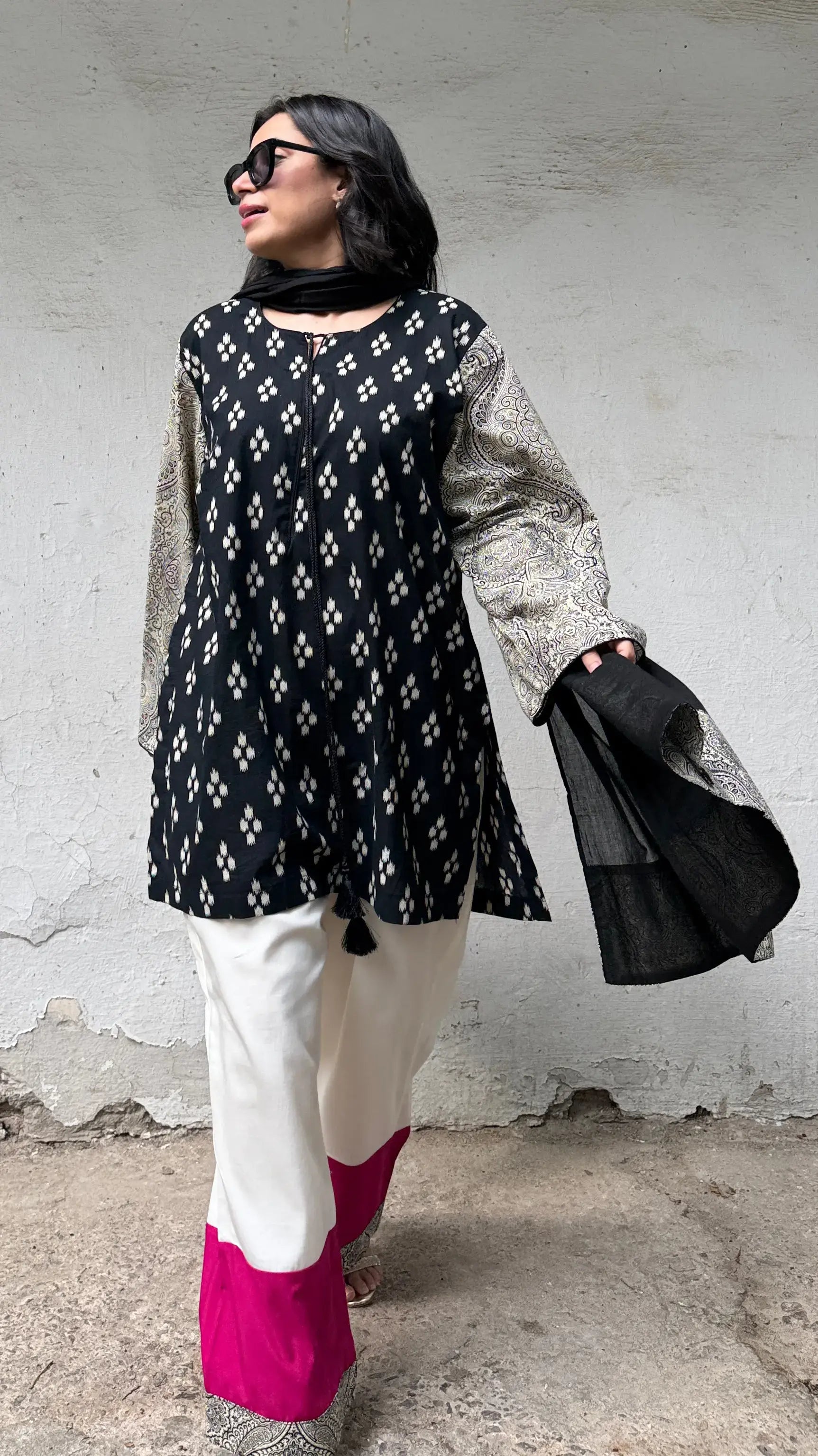 Kaju Katli Suit Set with Dupatta by Pyoor featuring cotton kurta and contrast palazzo