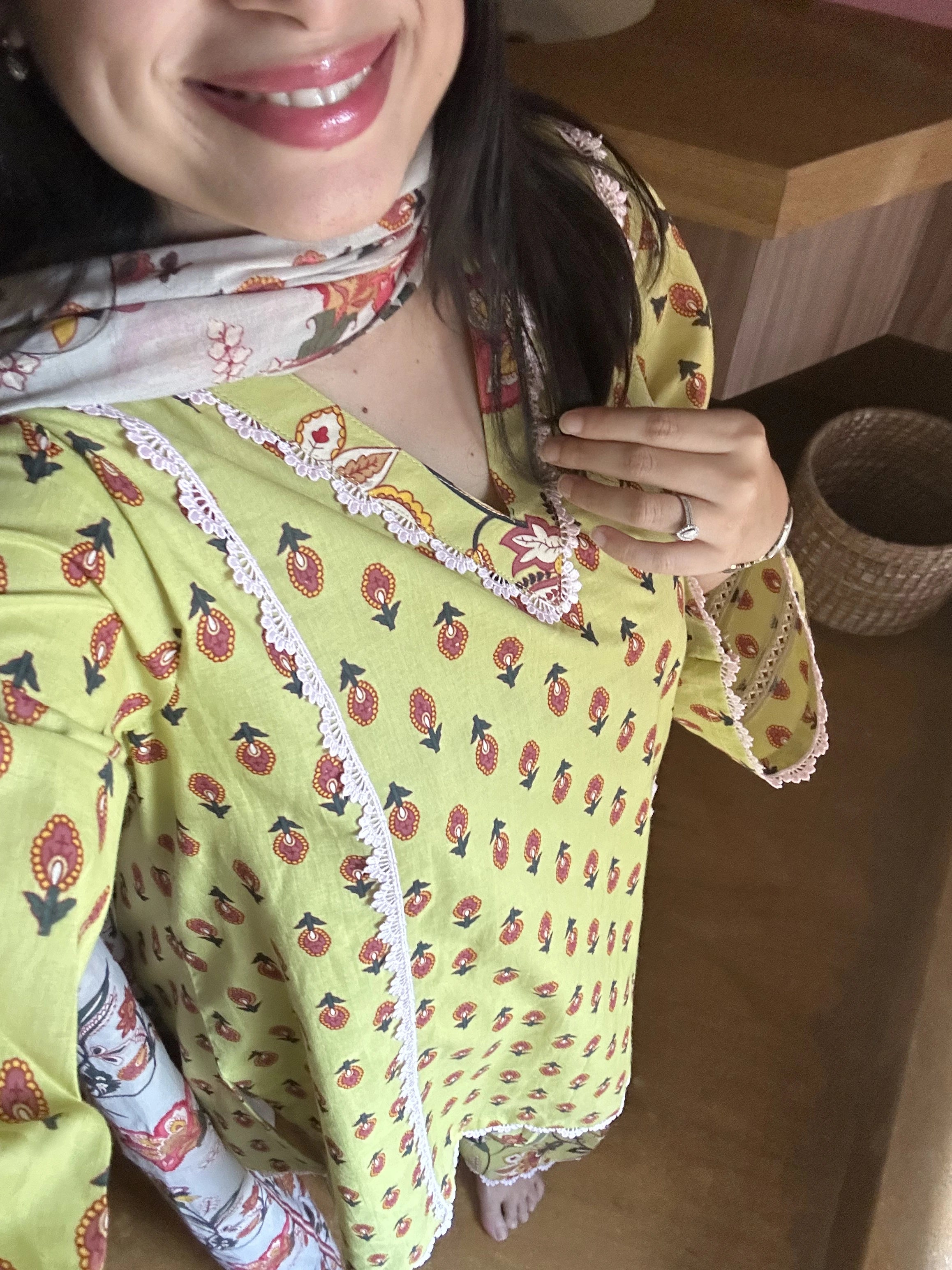 Lia Green Pastel Farshi Set by Pyoor in pastel green with floral print detailing