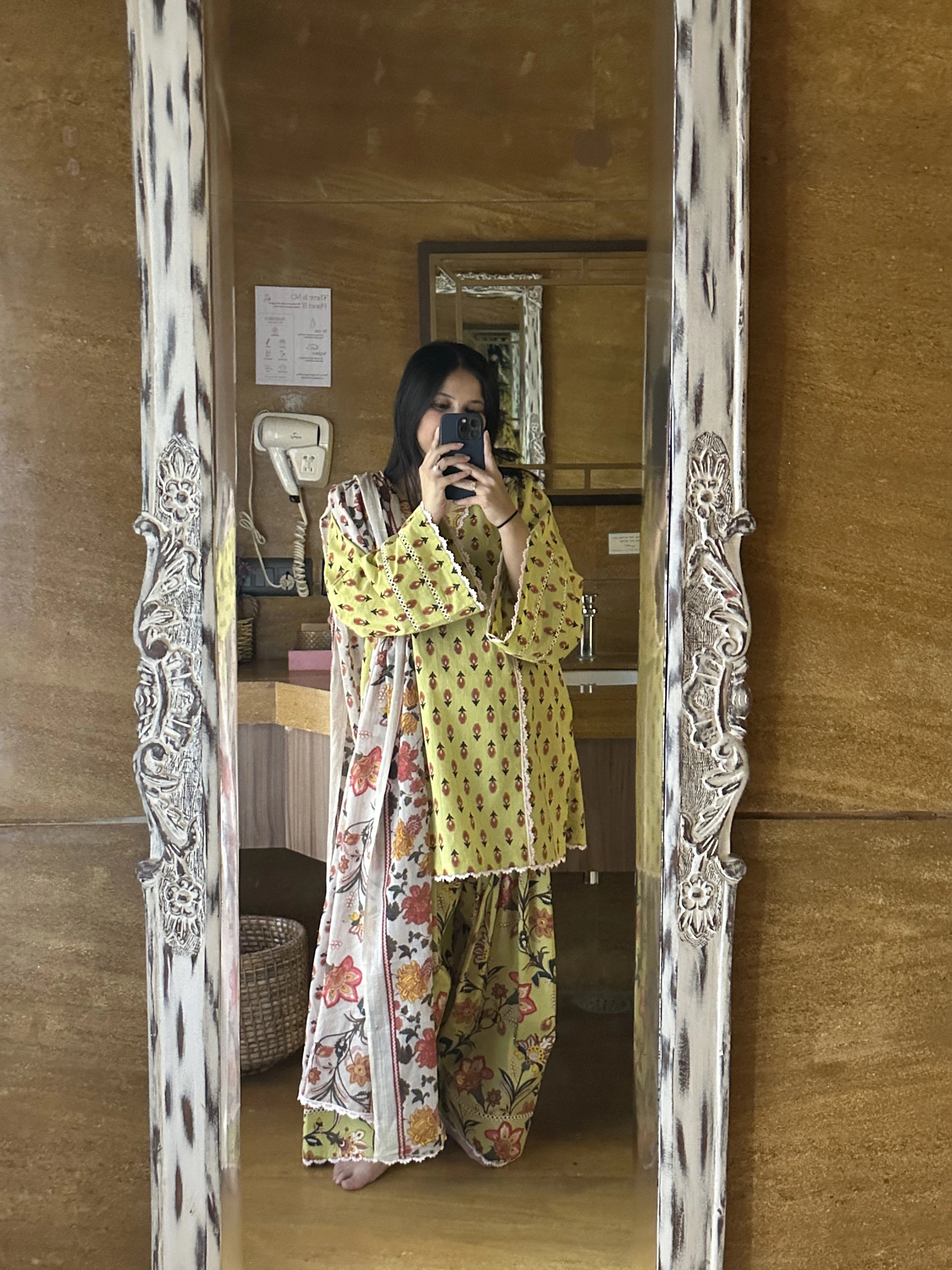 Lia Green Pastel Farshi Set by Pyoor paired with a whitish blue contrast dupatta