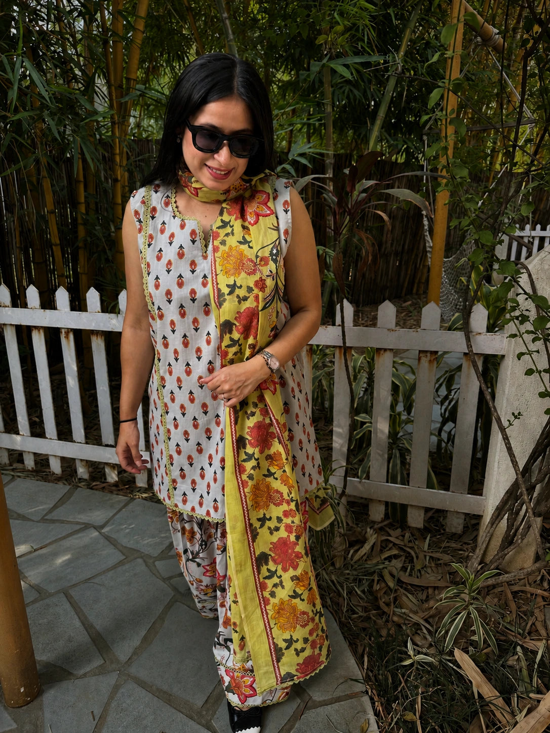 Lia Pastel Blue Farshi Set by Pyoor featuring a pastel blue floral cotton design
