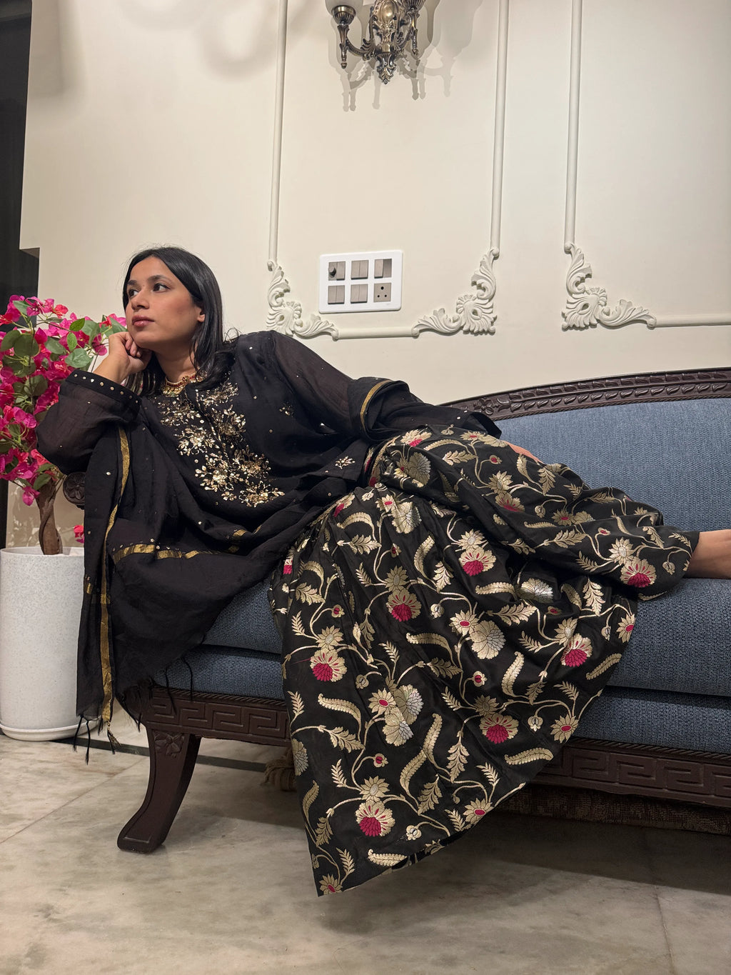 Pyoor Maharani Mukaish Handwork Sharara Set with chanderi kurta and brocade sharara