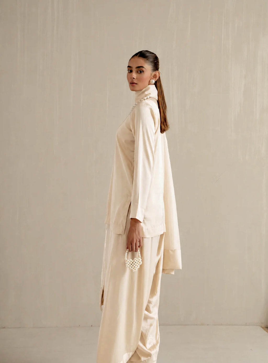 Malai Satin Farshi Set by Pyoor soft satin ivory suit with organza dupatta for occasions