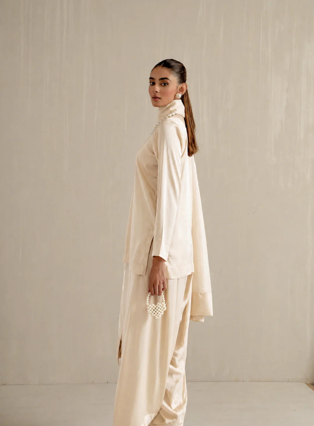 Malai Satin Farshi Set by Pyoor soft satin ivory suit with organza dupatta for occasions