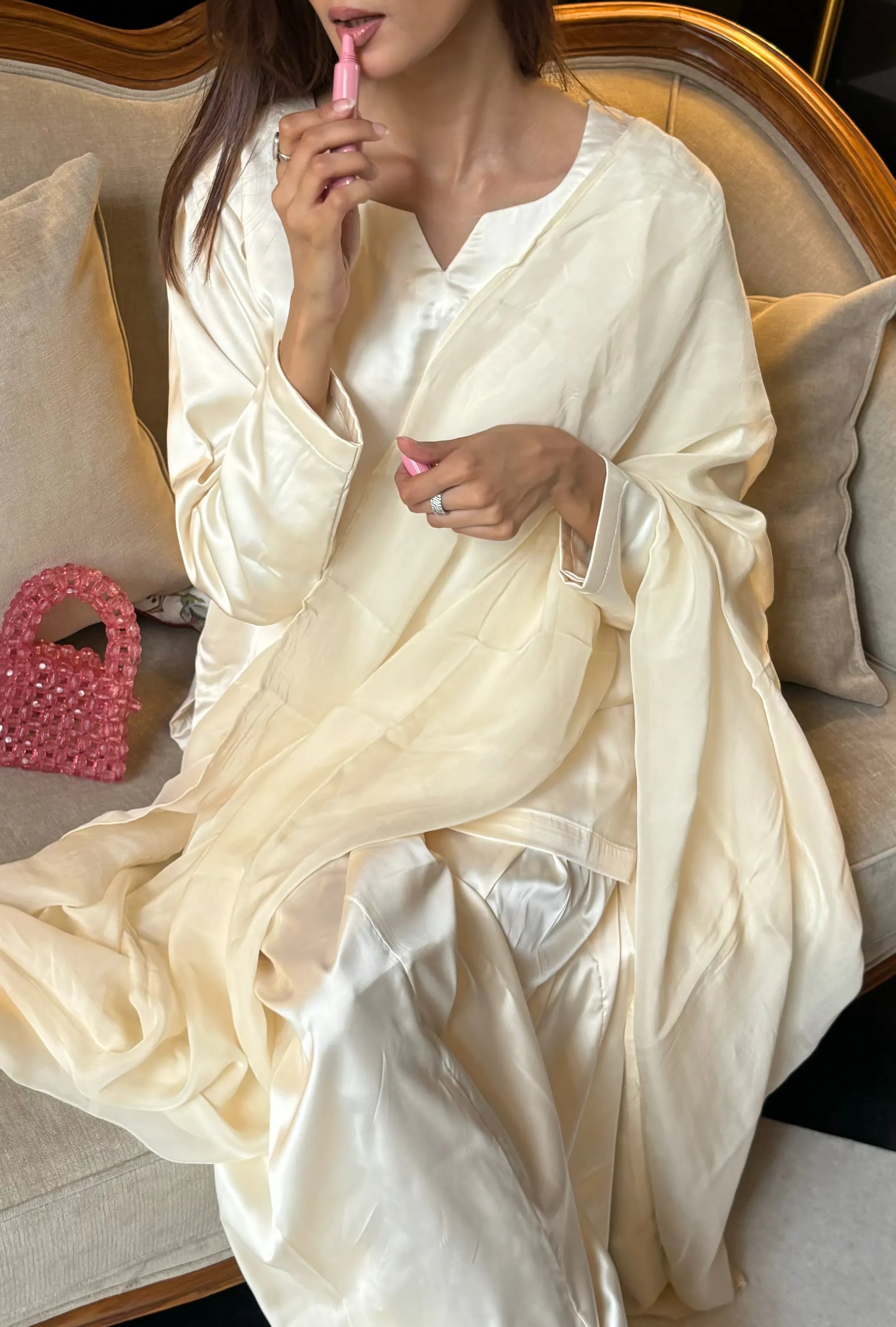 Malai Satin Farshi Set by Pyoor designed in smooth satin for elegant gatherings