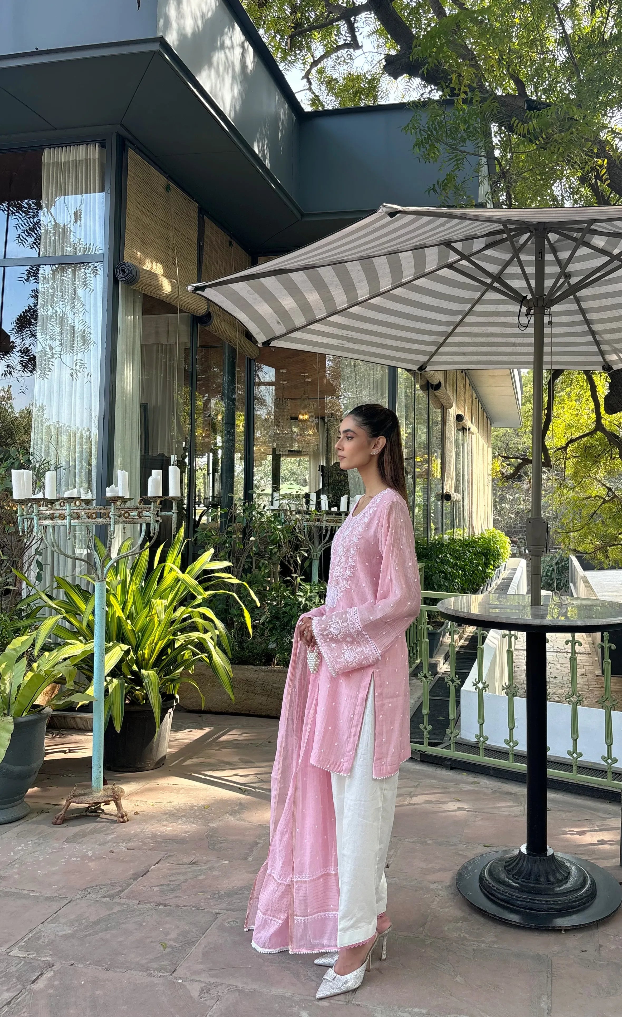 Beautifully crafted Meera Pink Handwork Chikankari Farshi from Pyoor