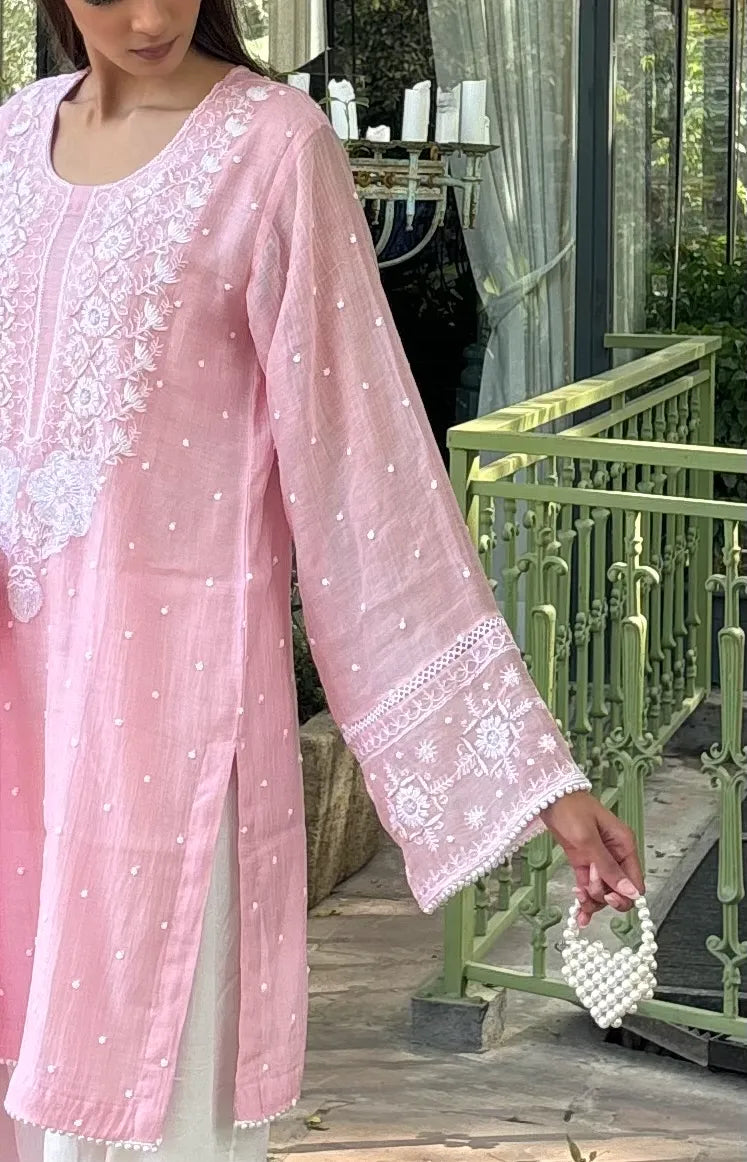 Pyoor’s Meera Pink Handwork Chikankari Farshi showcasing intricate handwork