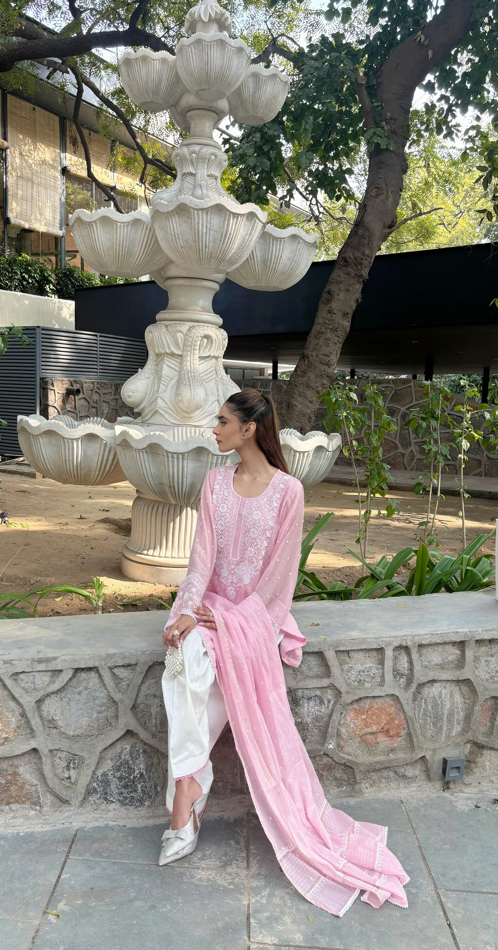 Handcrafted Meera Pink Handwork Chikankari Farshi by Pyoor in luxurious fabrics