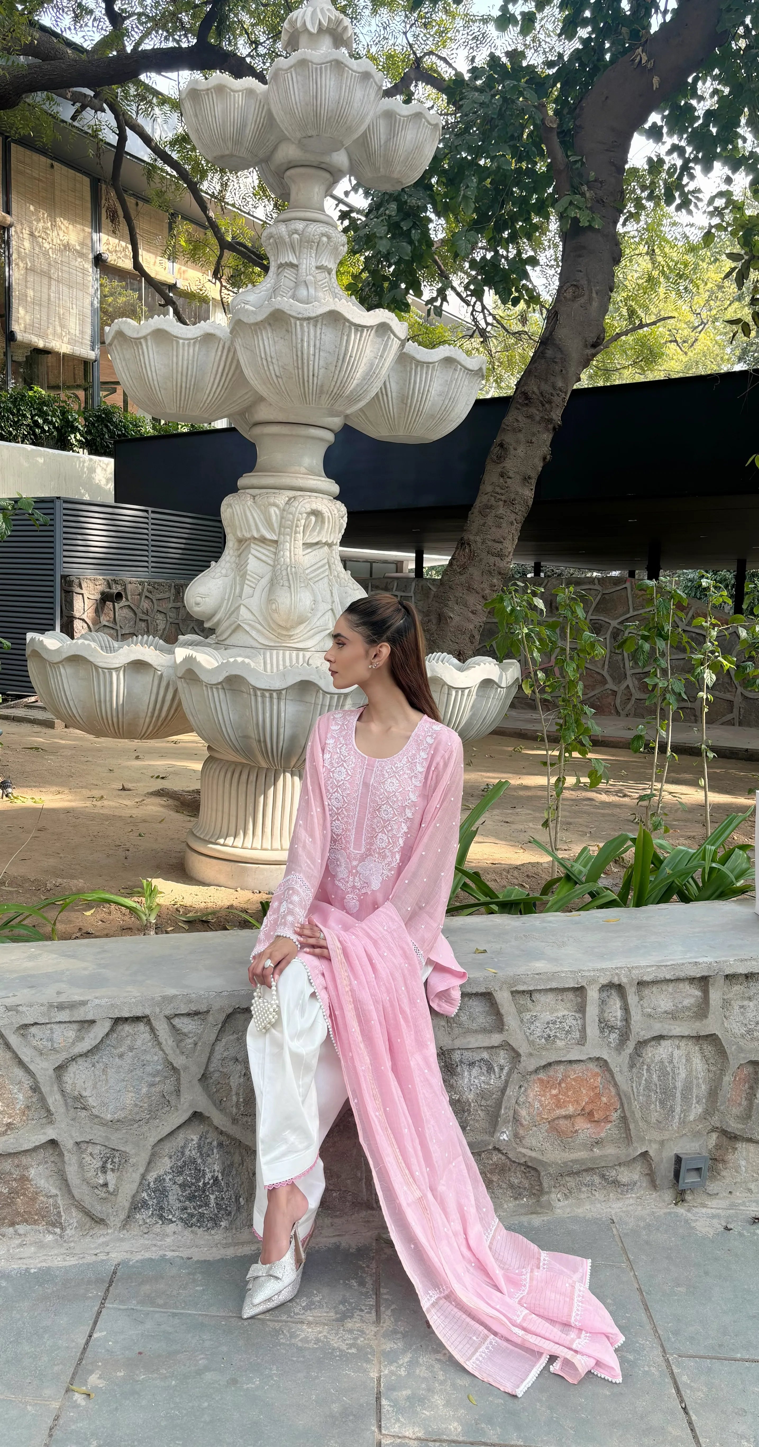 Handcrafted Meera Pink Handwork Chikankari Farshi by Pyoor in luxurious fabrics