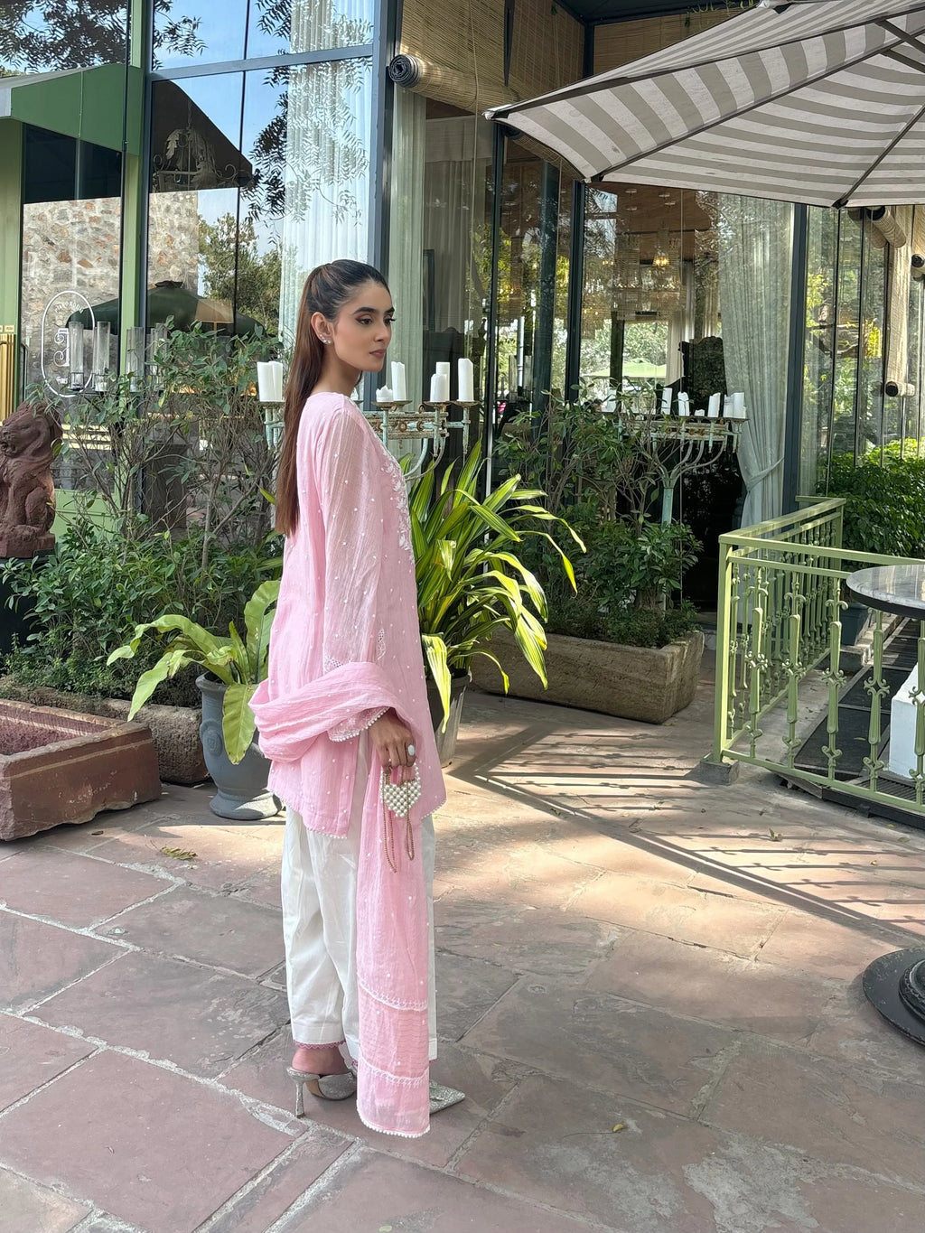 Pyoor Meera Pink Handwork Chikankari Farshi featuring detailed kurta and dupatta