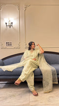 Mehr Farshi Salwar Suit Set in Silk by Pyoor with embroidered kurta and organza dupatta
