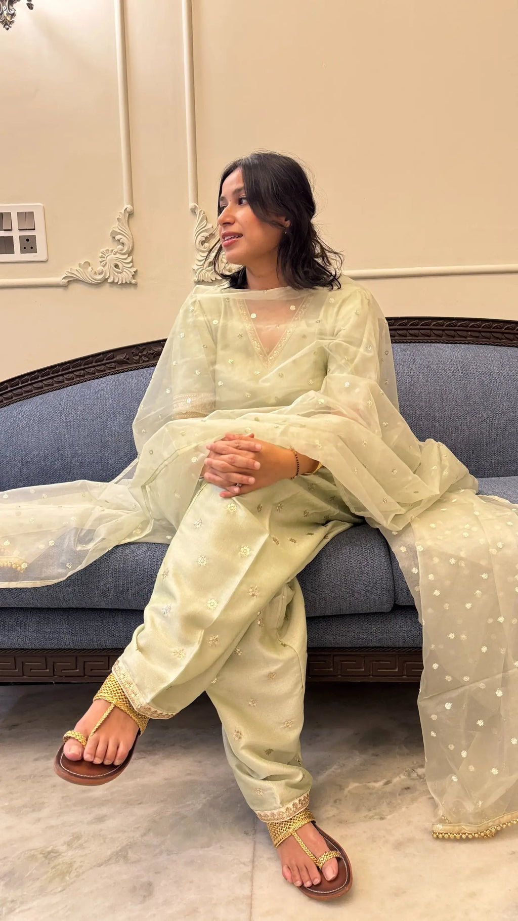 Traditional Mehr Farshi Salwar Suit Set in Silk by Pyoor crafted in fine silk with regal details