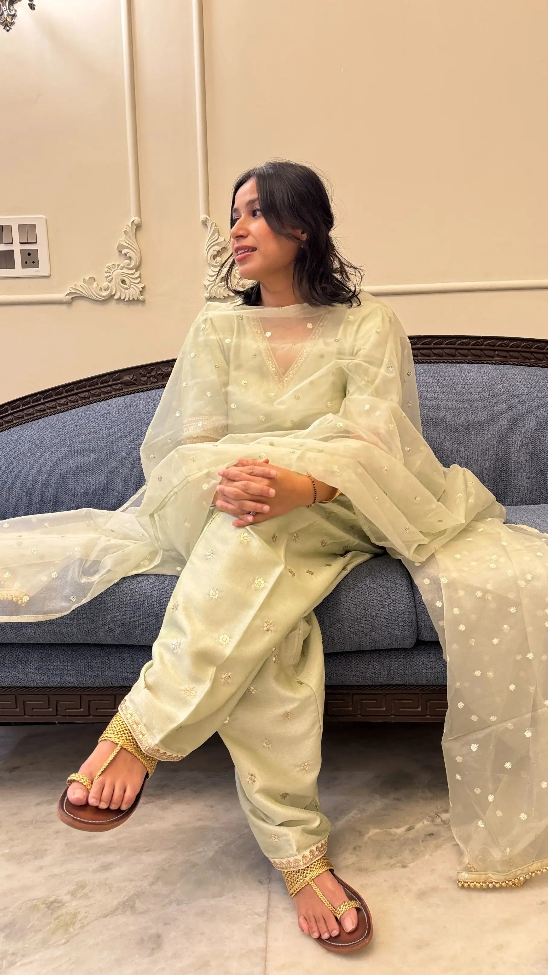 Traditional Mehr Farshi Salwar Suit Set in Silk by Pyoor crafted in fine silk with regal details