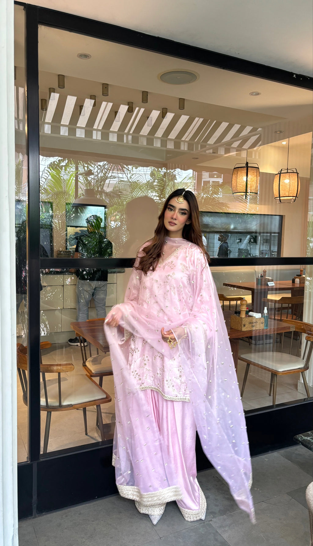 Mehrab Soft Pink Farshi Set with gajji silk embroidered kurta, Pyoor