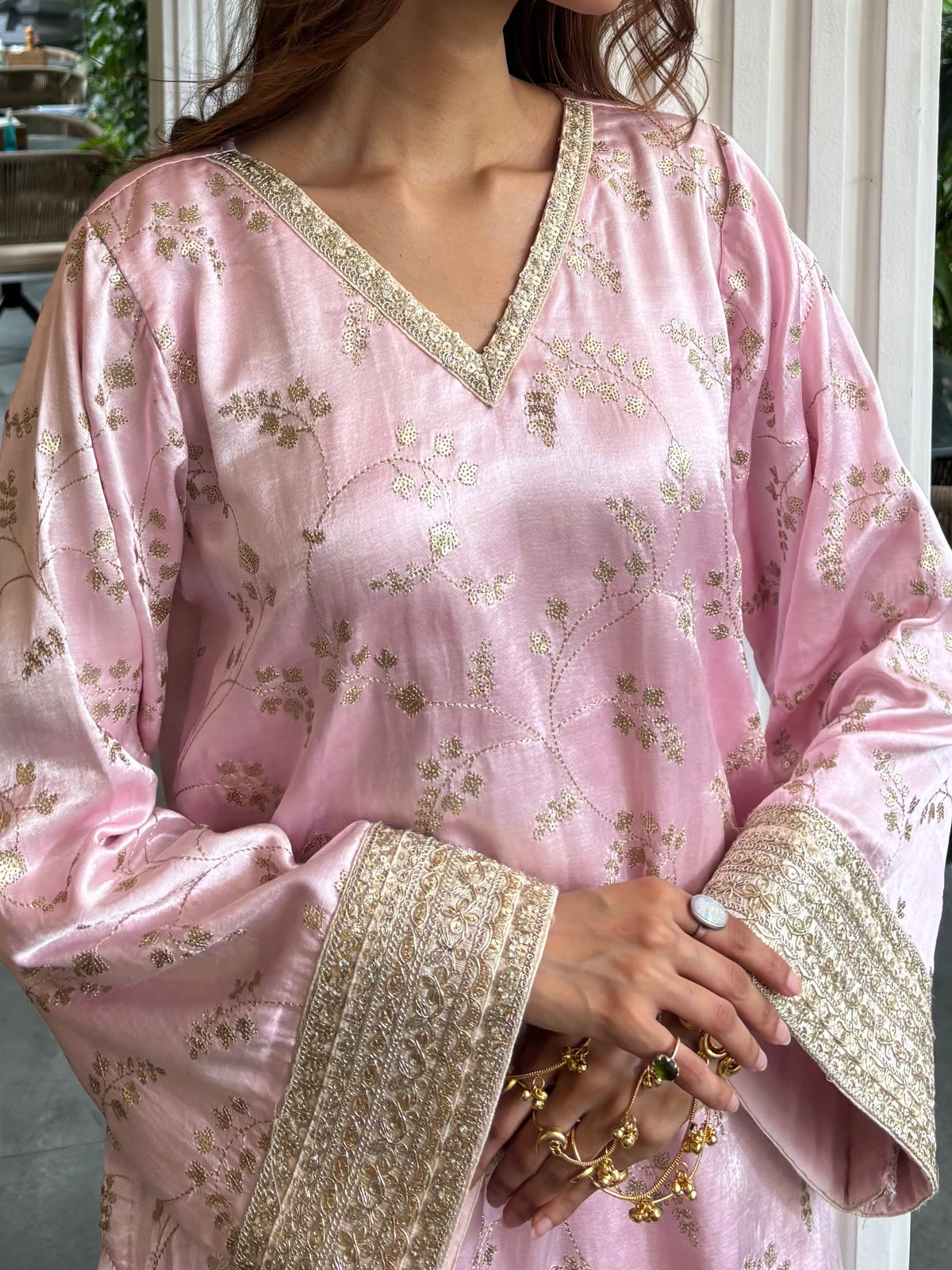 Mehrab Soft Pink Farshi Set featuring soft pink gajji silk, Pyoor
