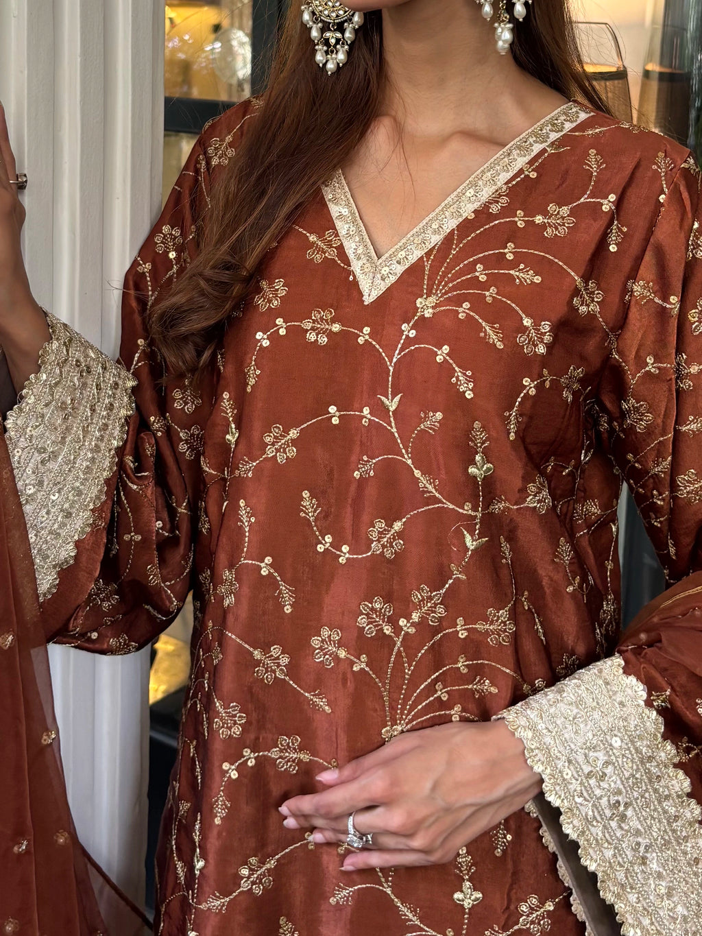 Mehreen Brown Silk Farshi in a straight oversized fit, cotton lined