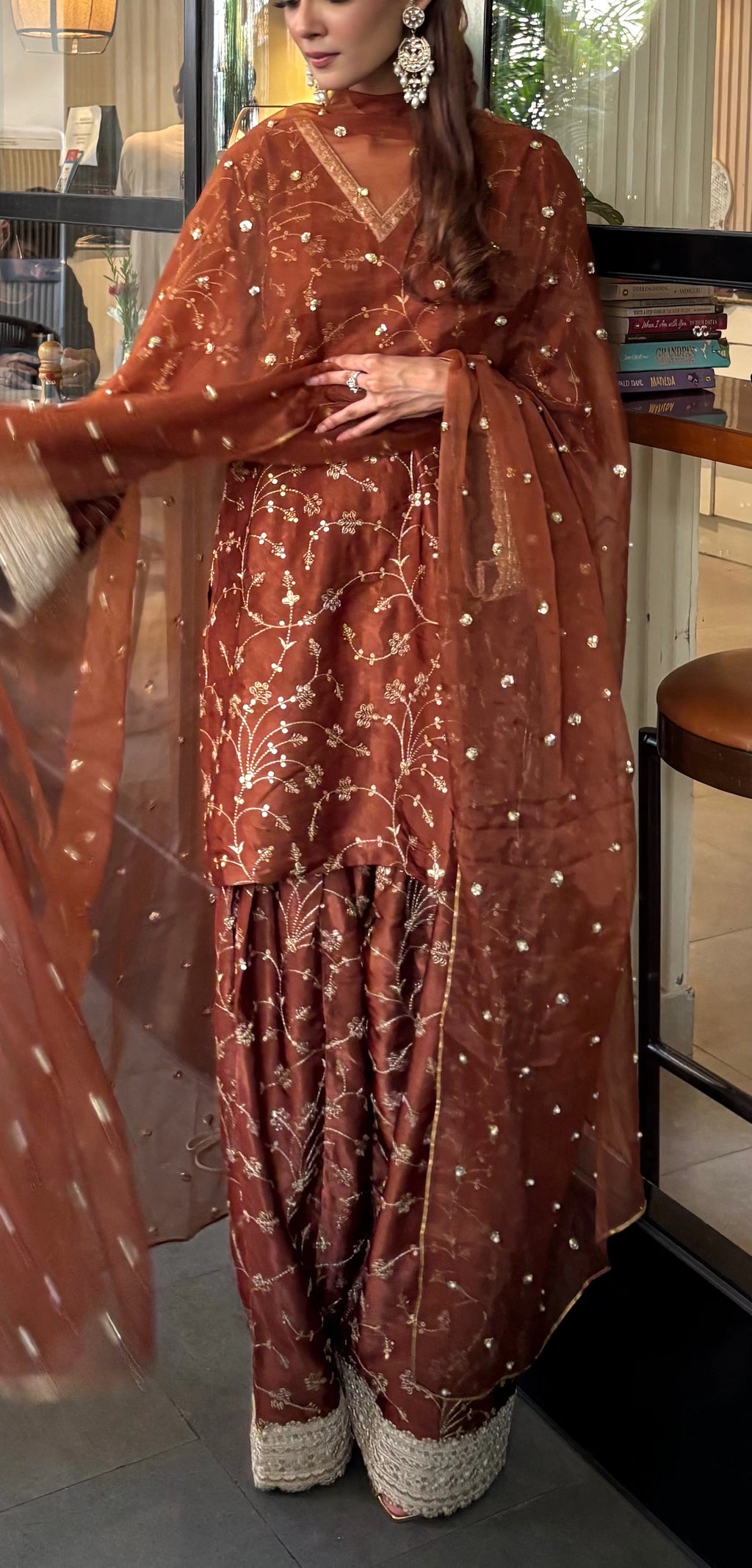 Mehreen Brown Silk Farshi featuring rich gajji silk fabric, Pyoor