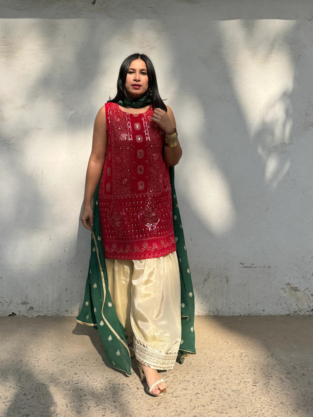 Mehreen Wedding Farshi Set Pyoor festive wedding outfit in red georgette fabric