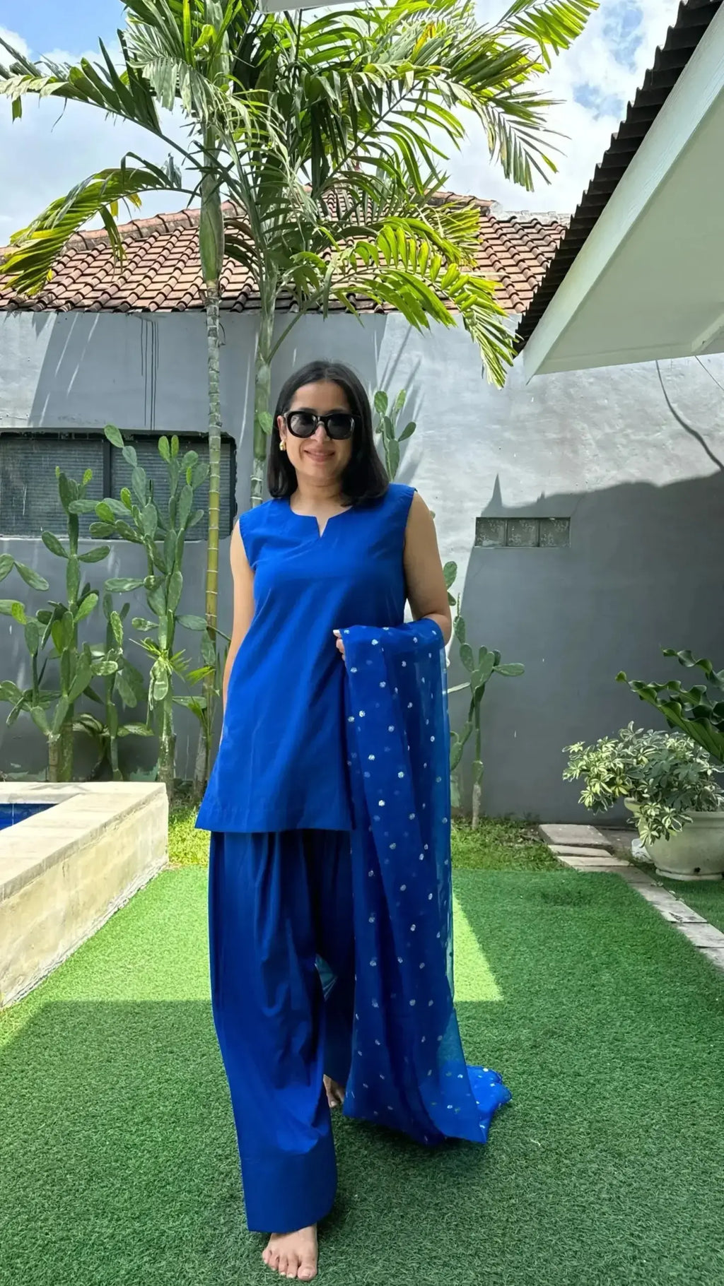 Midnight Blue Set with Farshi salwar, cotton kurta for women by Pyoor in soft breathable fabric