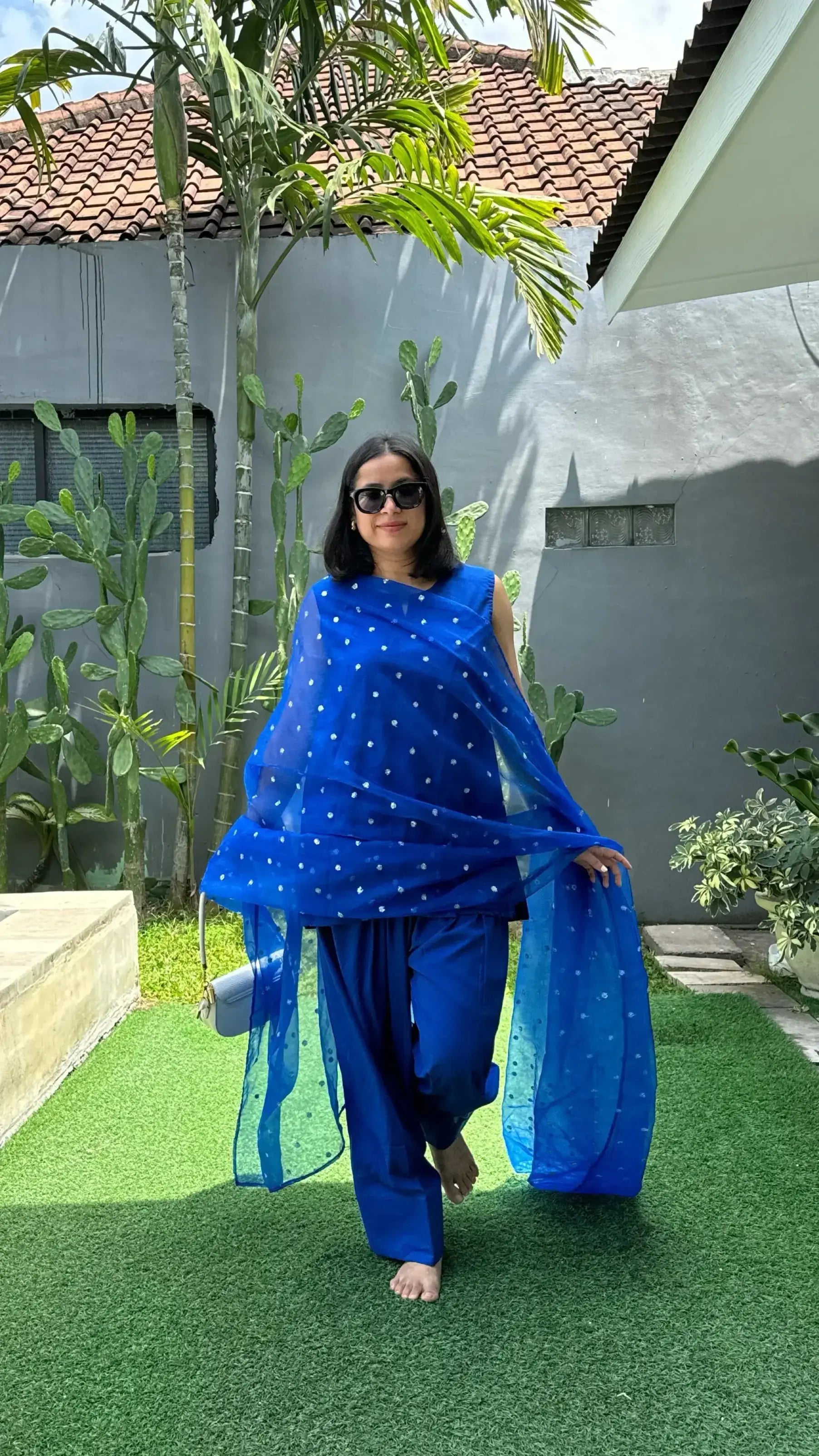 Pyoor Midnight Blue Set with Farshi salwar, elegant cotton kurta for women in oversized fit