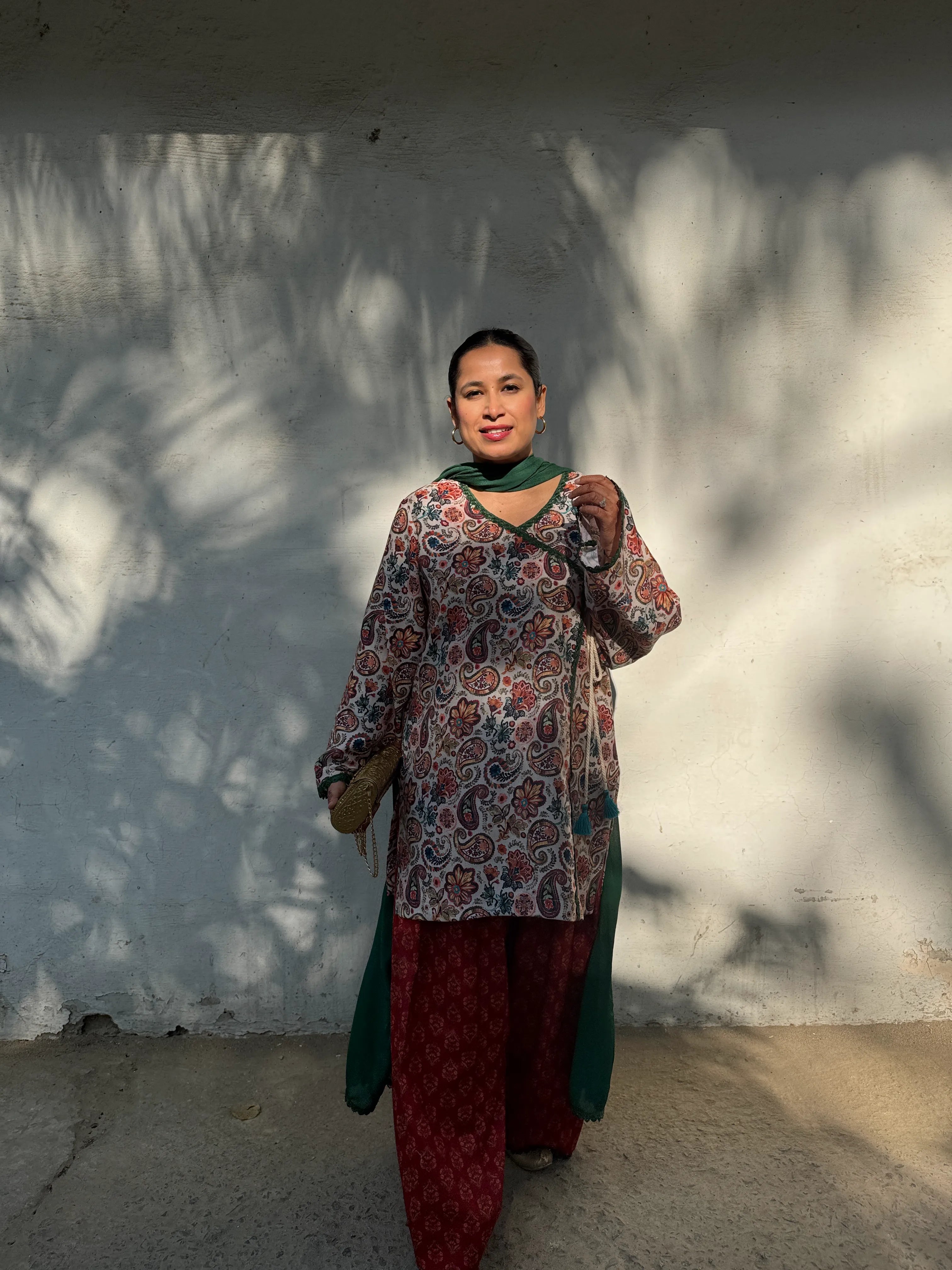 Mogra Winter Pashmina Farshi Set by Pyoor highlighting kurta, farshi salwar and lace details