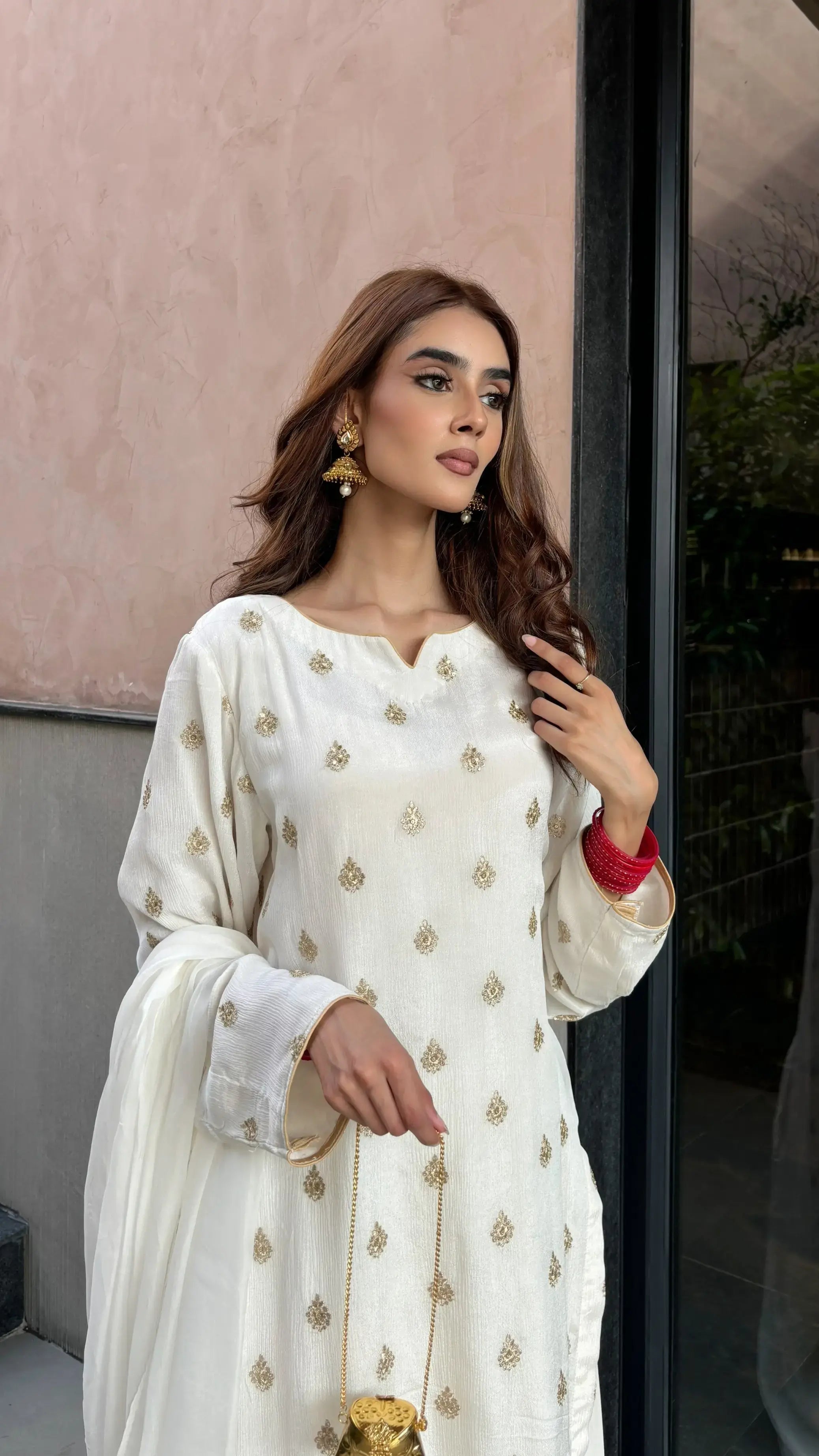 Elegant Moringa Farshi Salwar Suit Set from Pyoor featuring organza dupatta and cotton lining.