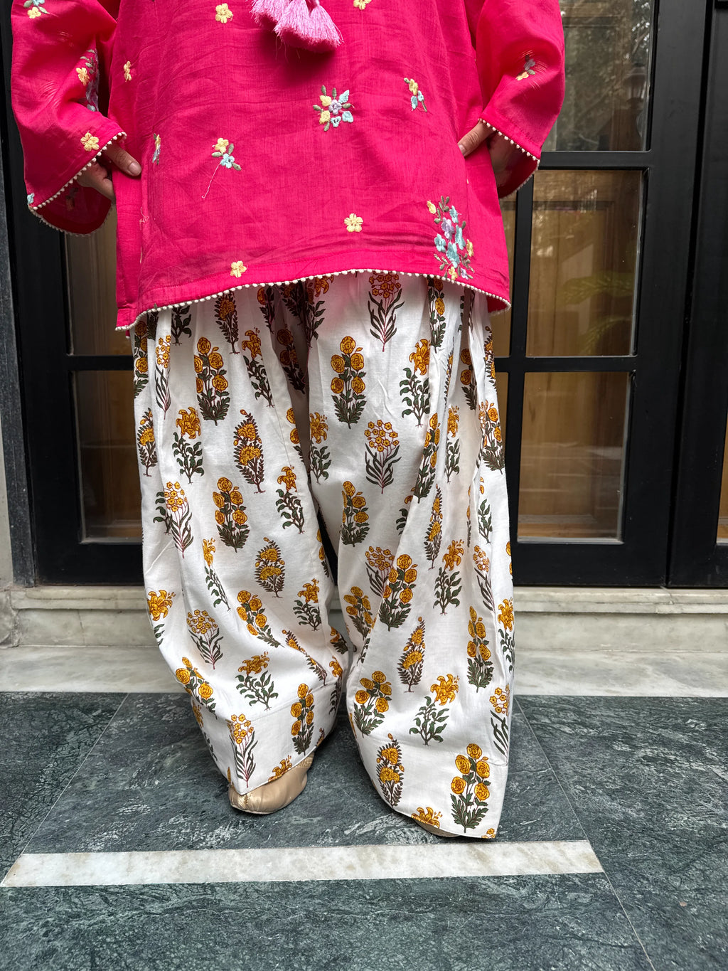 Myra Mul chanderi Floral Farshi Pyoor Mal Chanderi kurta with block printed salwar