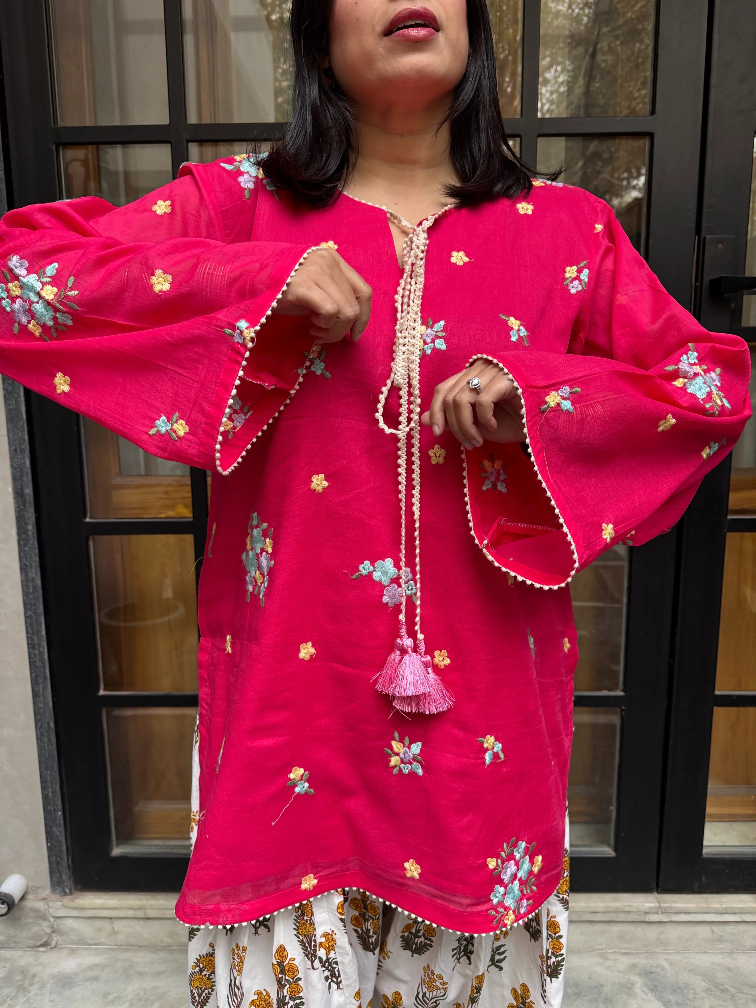 Myra Mul chanderi Floral Farshi by Pyoor oversized fit kurta and cotton salwar