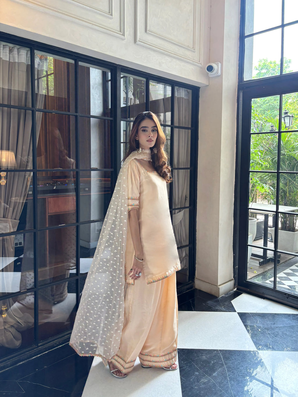 Nazm Peach Silk Farshi Set