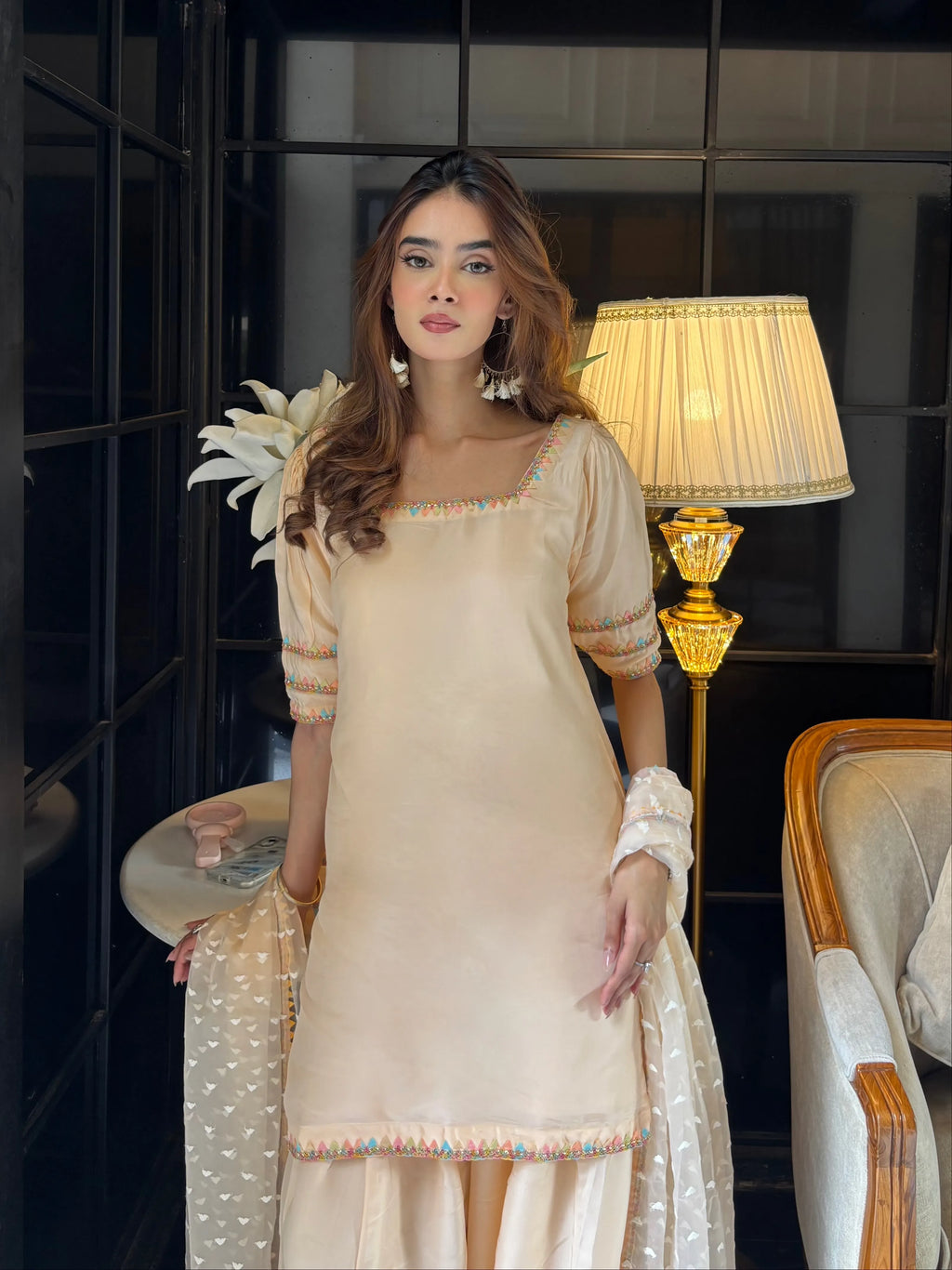 Nazm Peach Silk Farshi Set