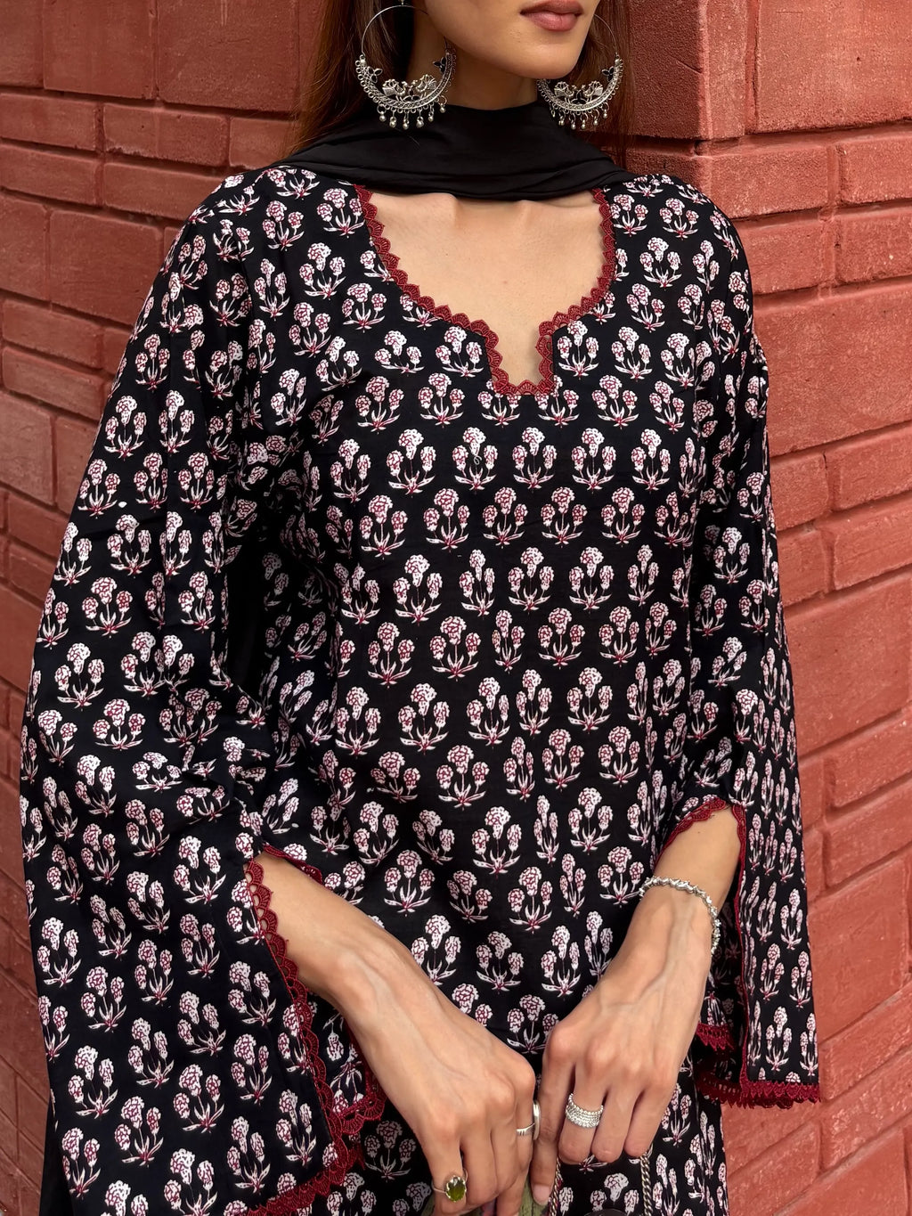 Noori Cotton Block Printed Set with contrast block print patches on soft cotton