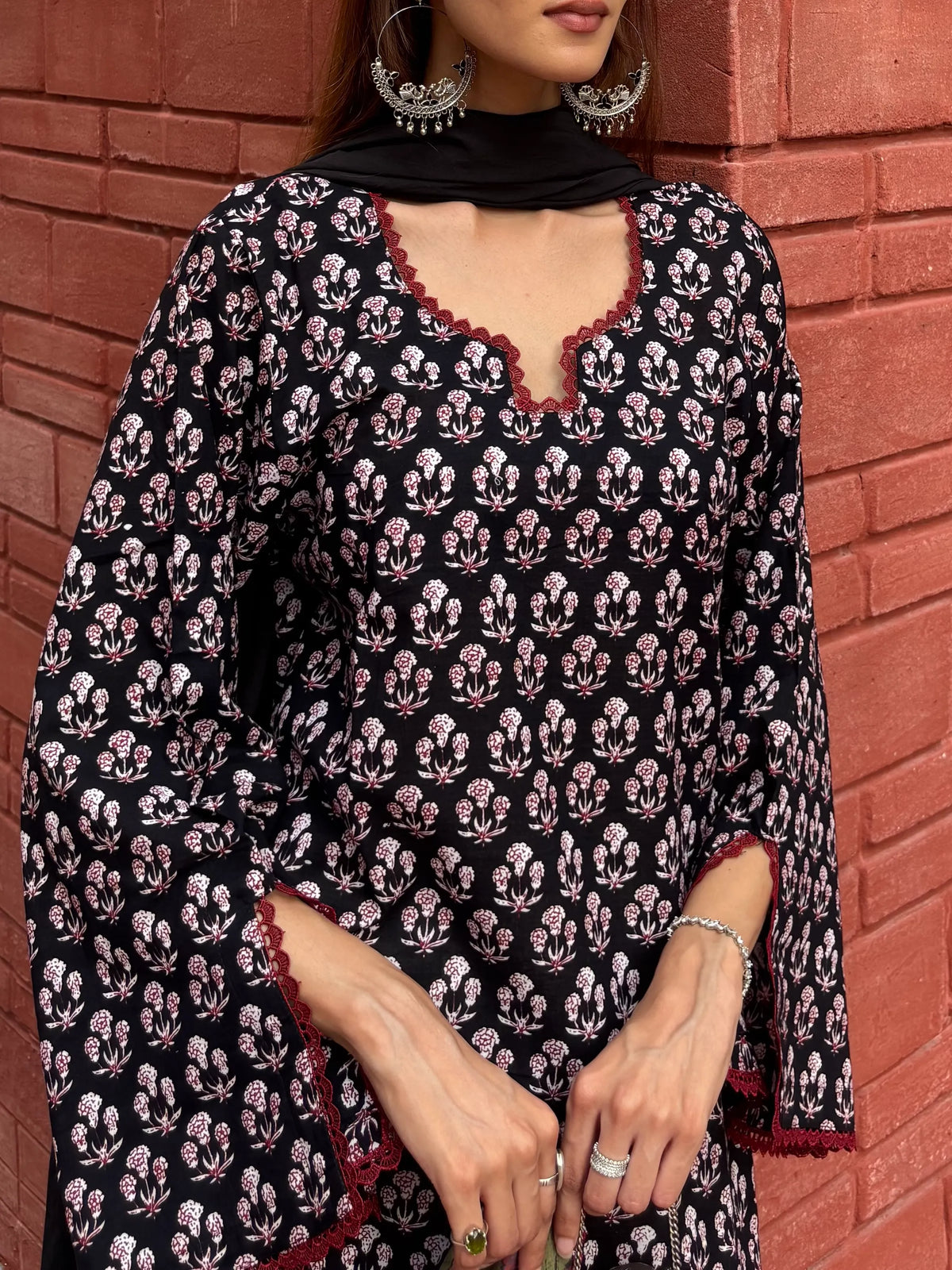 Noori Cotton Block Printed Set with contrast block print patches on soft cotton