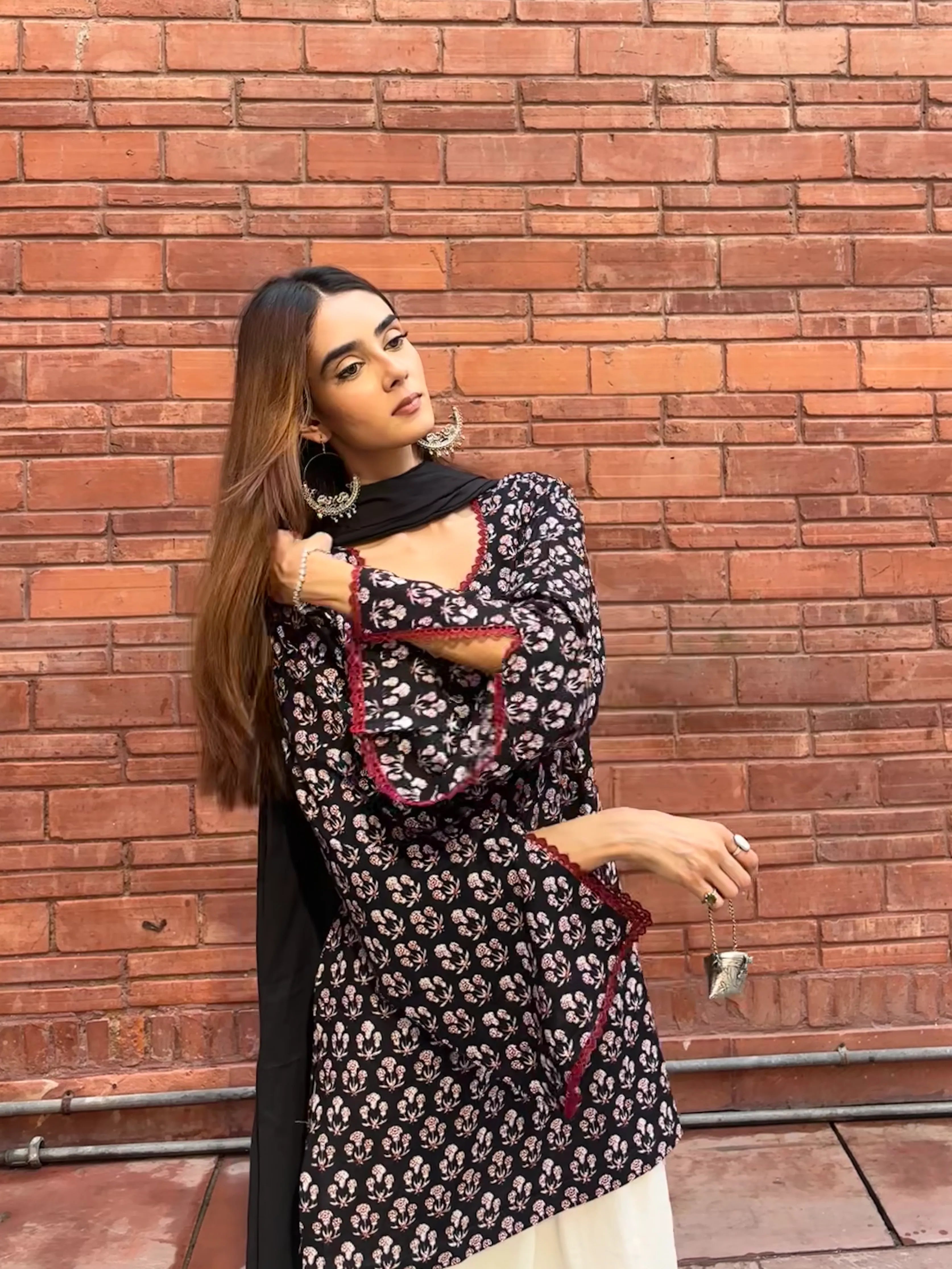 Noori Cotton Block Printed Set, a cotton Pakistani suit set with palazzo, Pyoor
