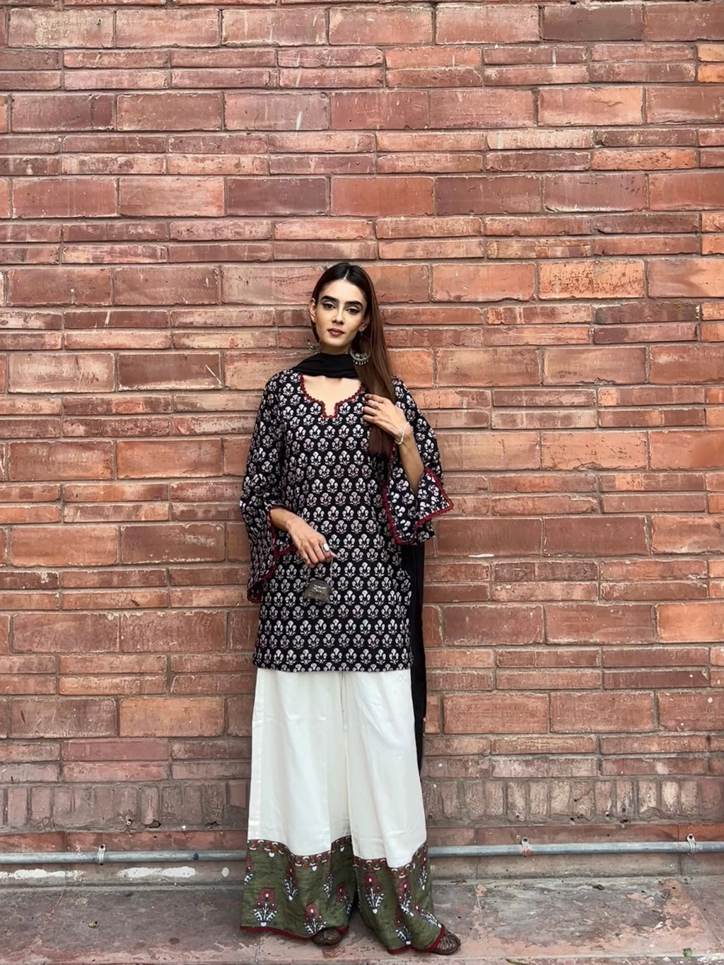 Noori Cotton Block Printed Set showing block print patch detailing on cotton
