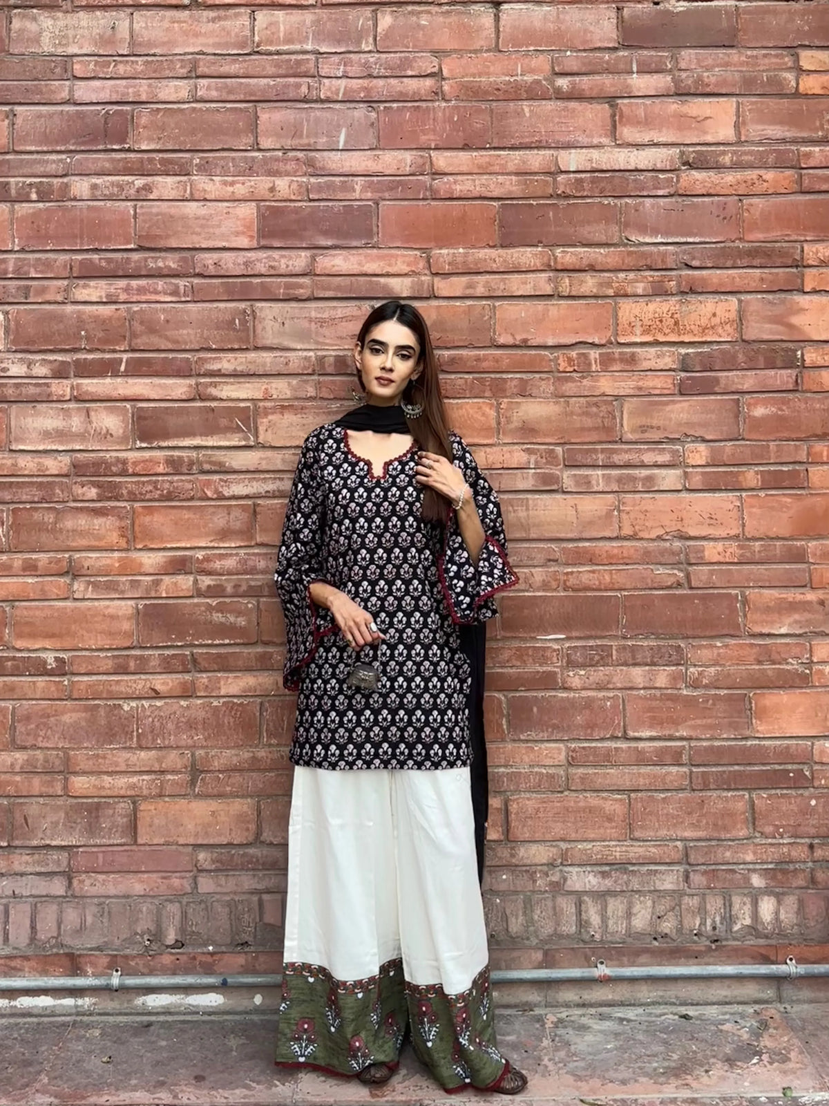 Noori Cotton Block Printed Set showing block print patch detailing on cotton